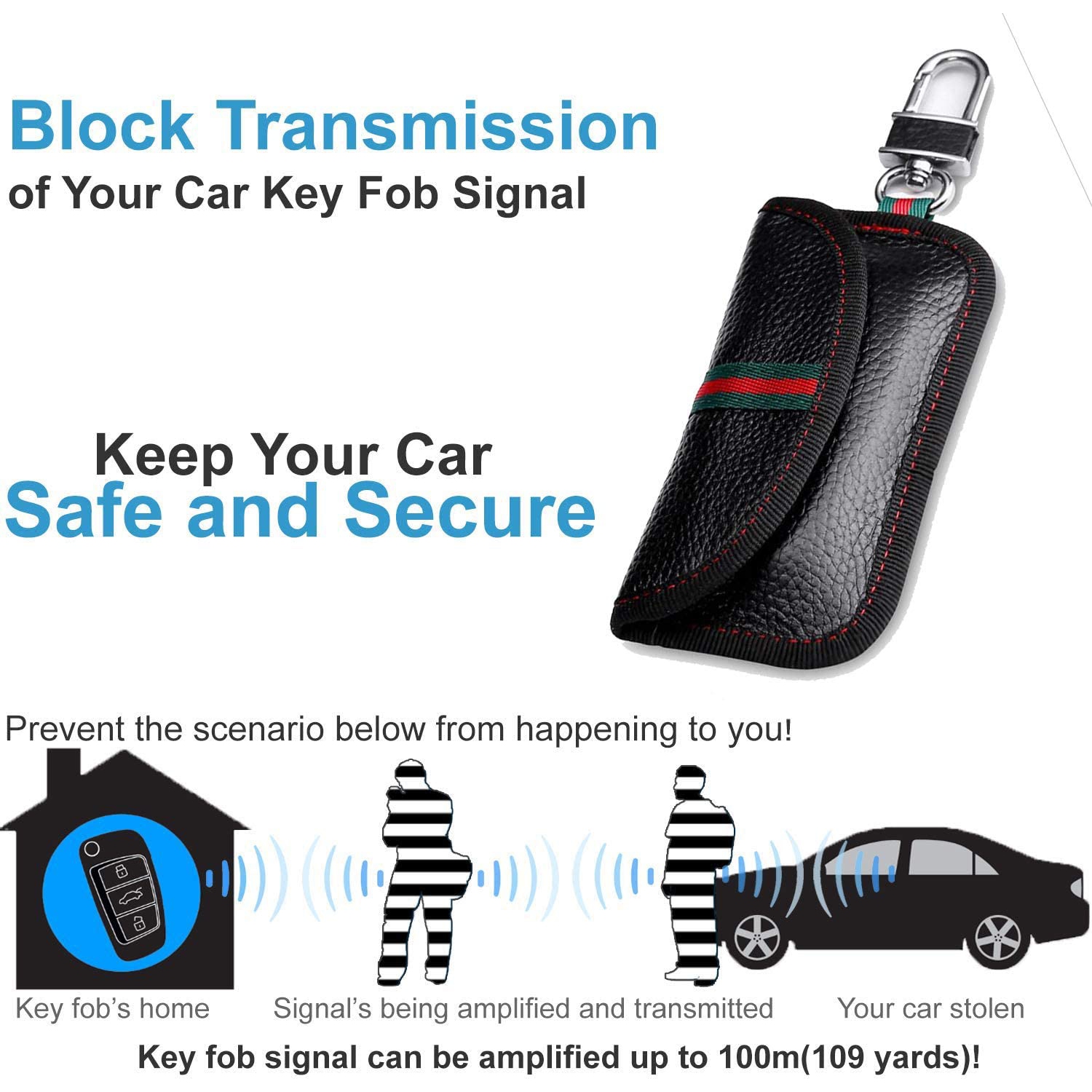 Paquet de 2 sacs Faraday pour porte-clés de voiture, bloc de signal sans clé  en cuir véritable pour clé de voiture anti-RFID en pochette