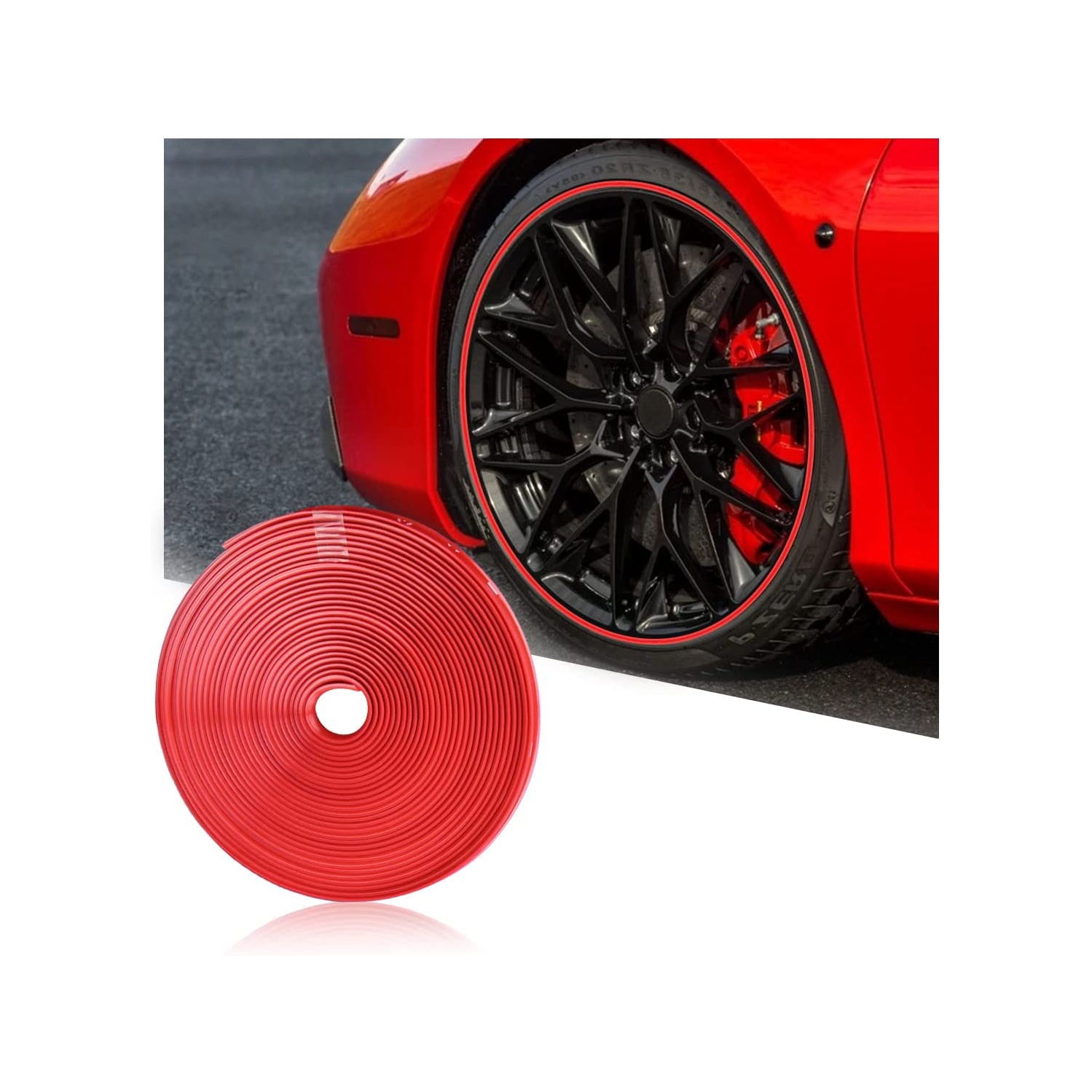 Protecteurs de jantes 8M, jantes de roue en caoutchouc de couleur, bande  décorative d'autocollants de pneus pour véhicules de course (rouge)