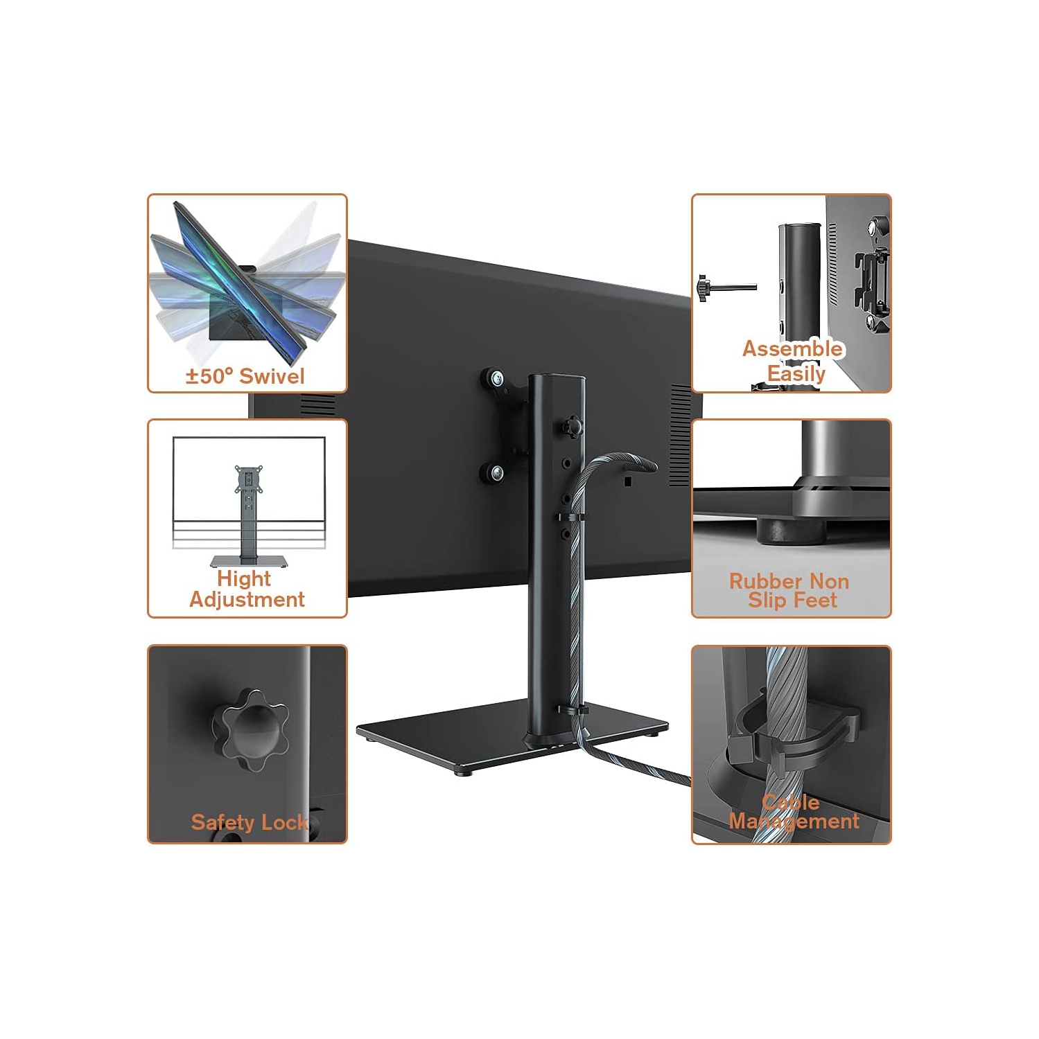 Universal Swivel TV Stand/Base Table Top TV Stand for 13 to 32 inch TVs with 100 Degree Swivel, 4 Level Height