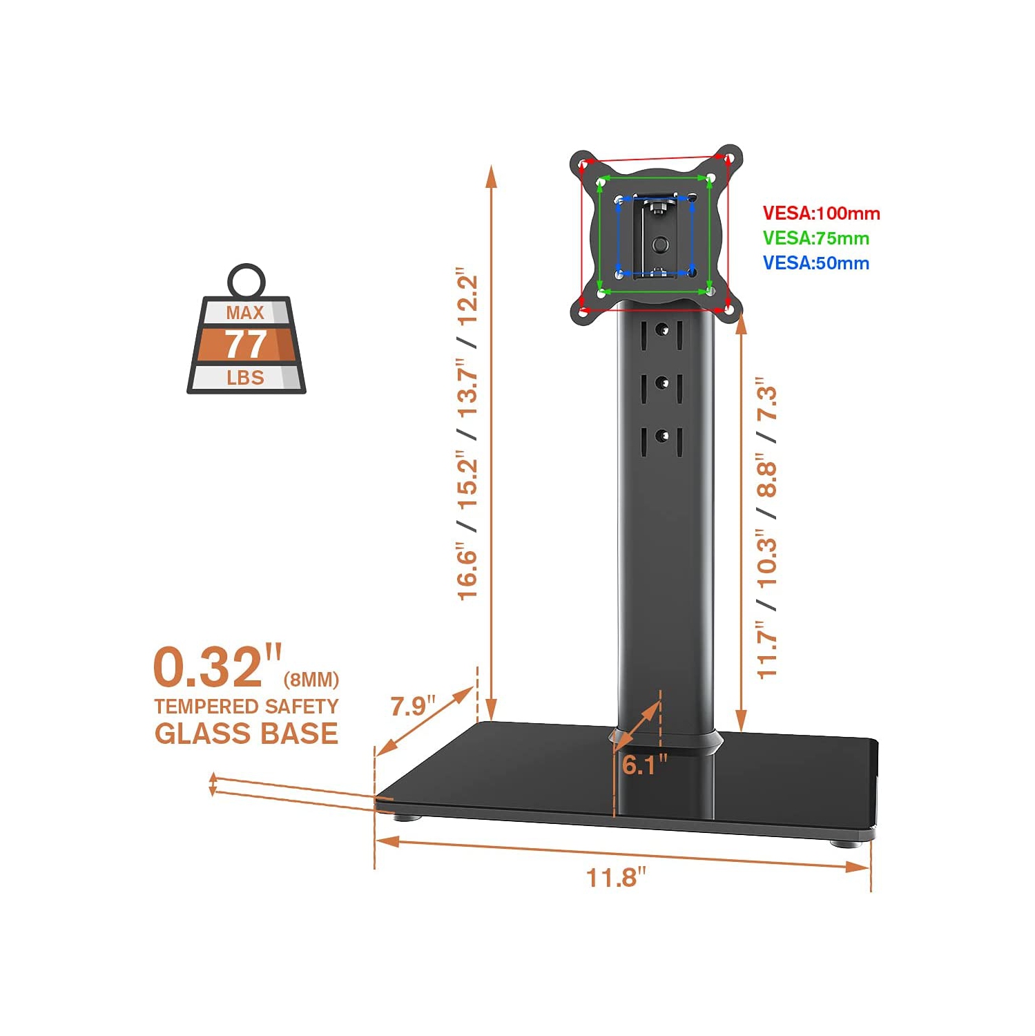 Universal Swivel TV Stand/Base Table Top TV Stand for 13 to 32 inch TVs with 100 Degree Swivel, 4 Level Height