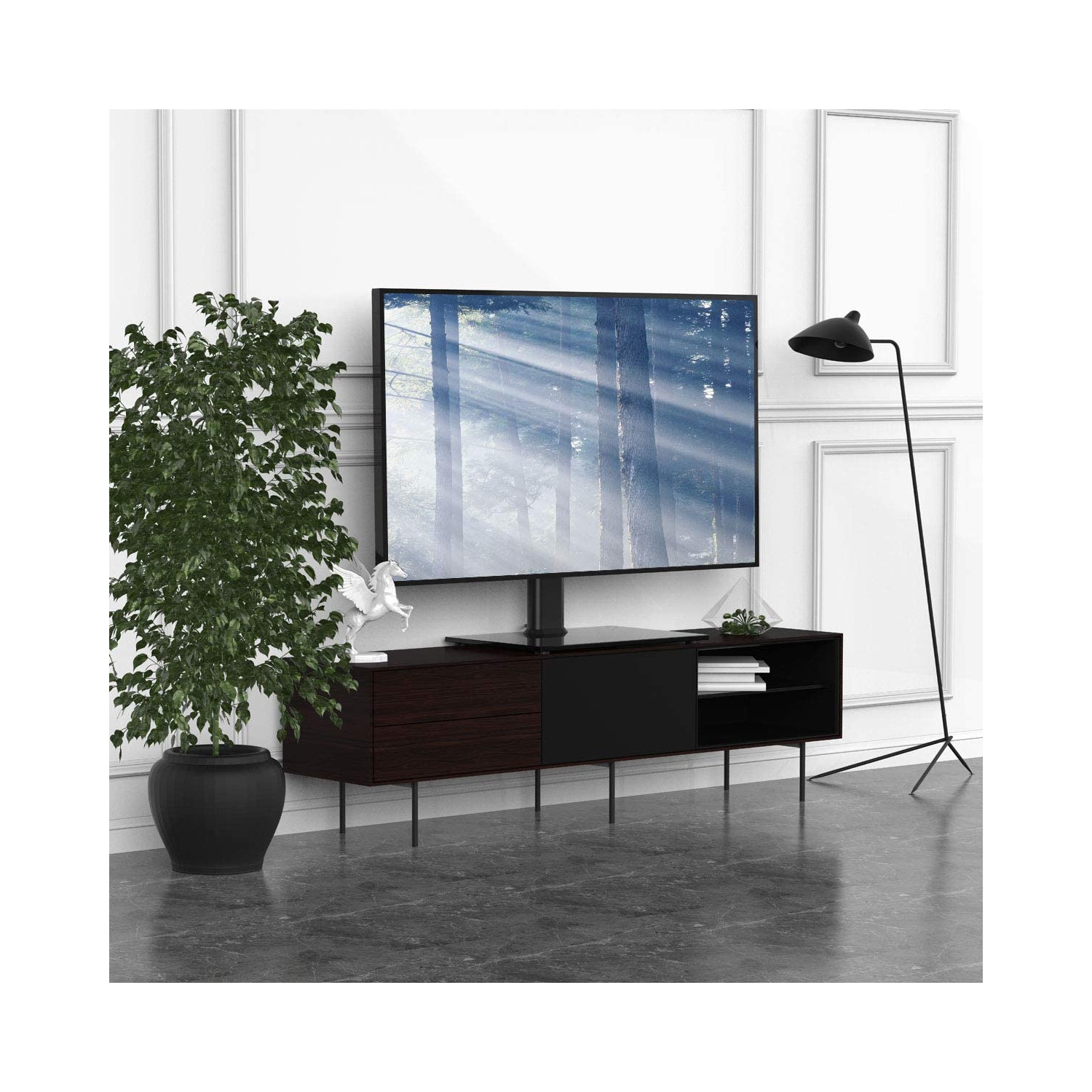 Universal TV Stand/Base Table Top TV Stand with Wall Mount for 27 to 55 inch 9 Level Height Adjustable, Heavy Duty