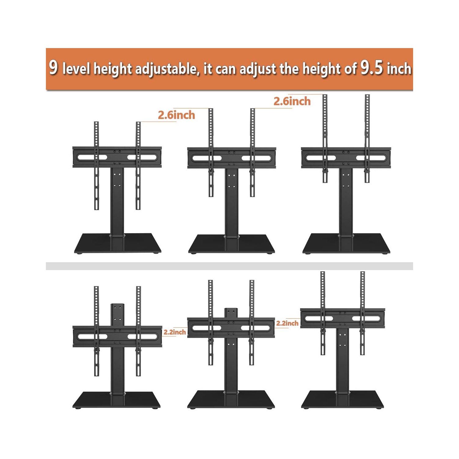 Universal TV Stand/Base Table Top TV Stand with Wall Mount for 27 to 55 inch 9 Level Height Adjustable, Heavy Duty