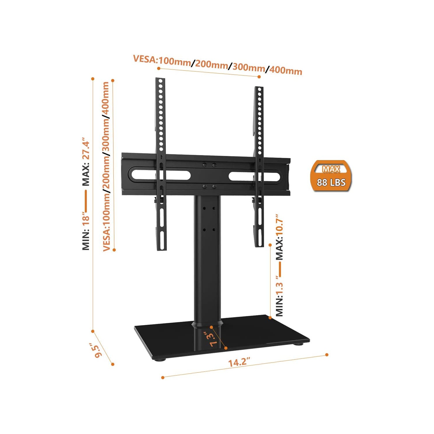 Universal TV Stand/Base Table Top TV Stand with Wall Mount for 27 to 55 inch 9 Level Height Adjustable, Heavy Duty