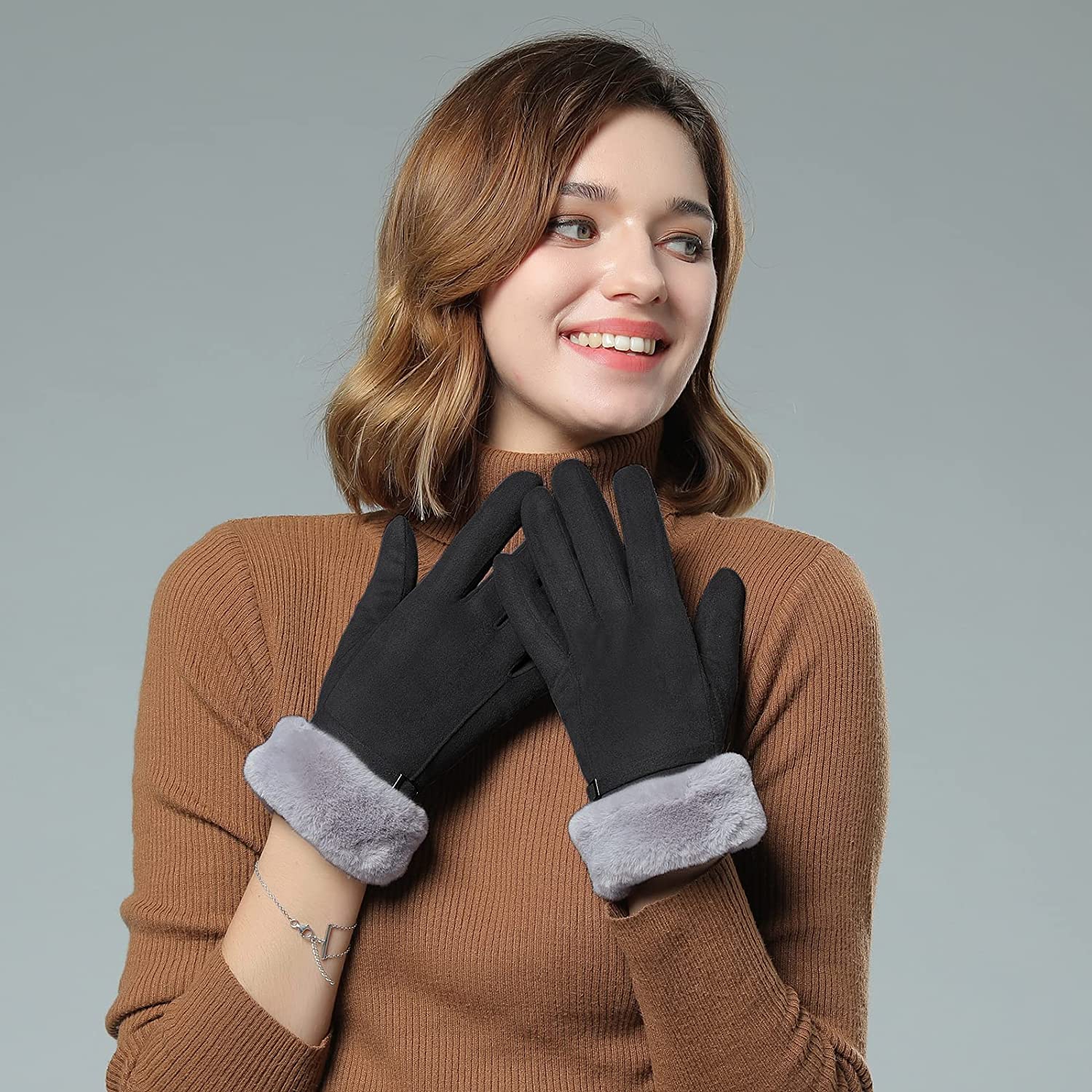 Gants d’hiver pour femmes doublés de molleton chaud gants élastiques épais pour messages texte sur écran tactile gants d’hiver pour temps froid