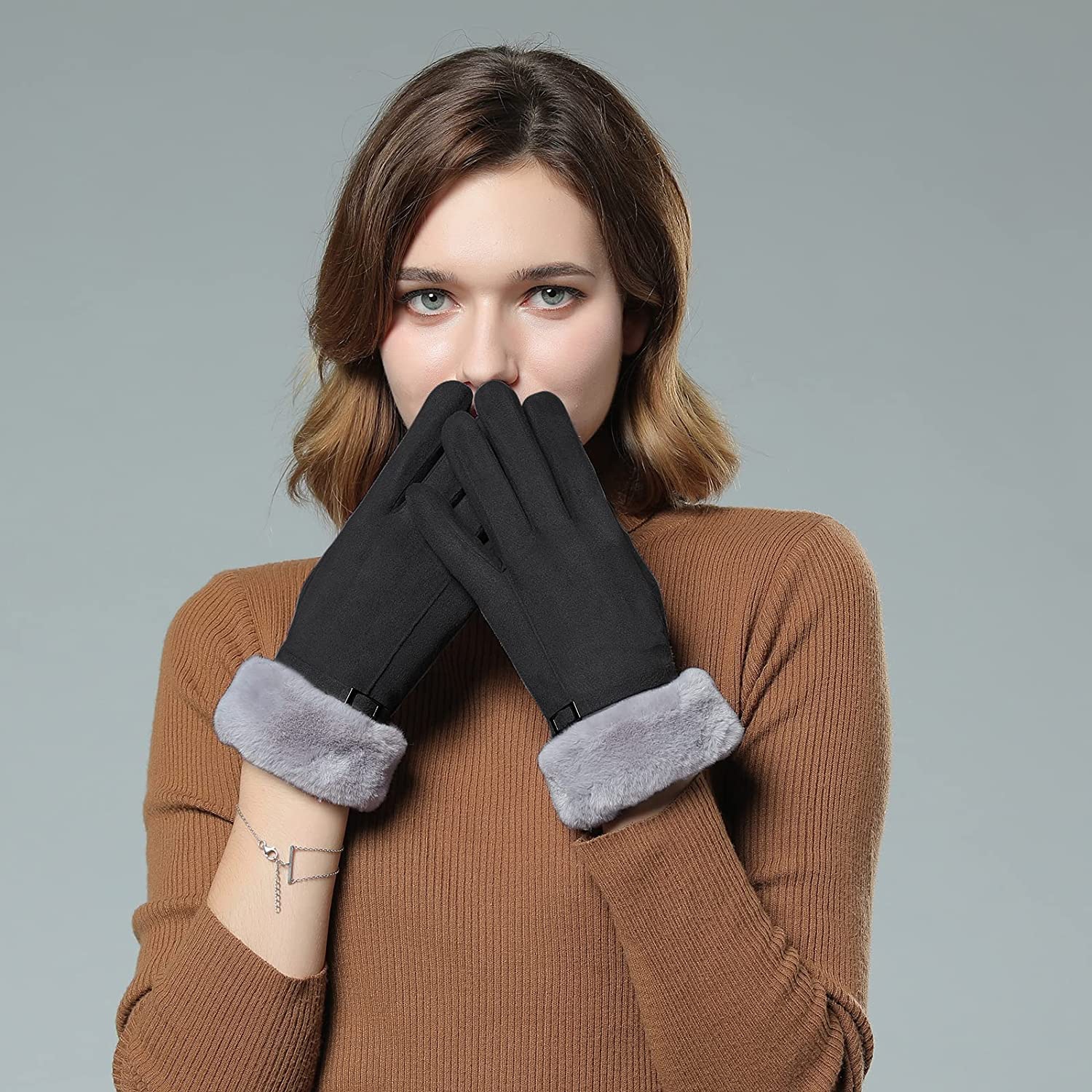 Gants d’hiver pour femmes doublés de molleton chaud gants élastiques épais pour messages texte sur écran tactile gants d’hiver pour temps froid