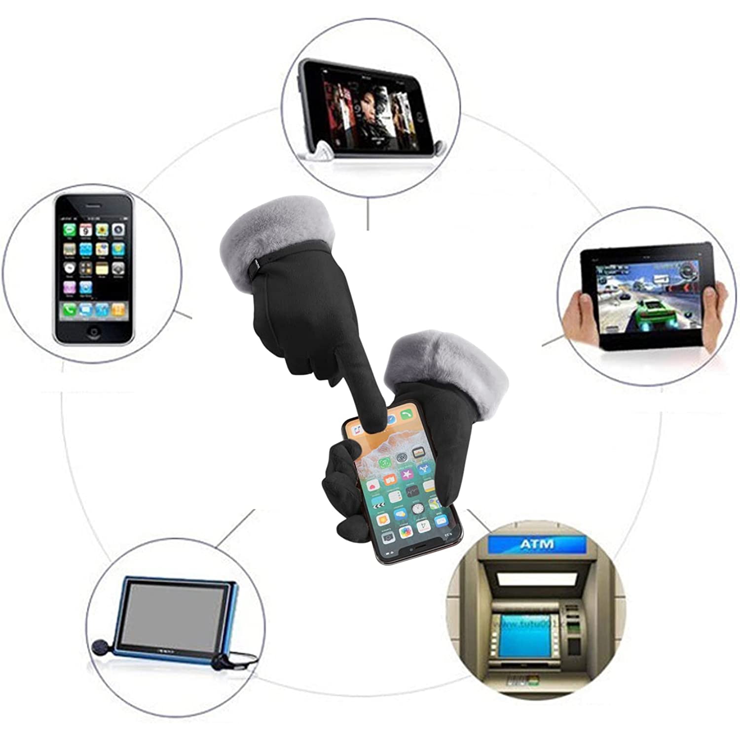 Gants d’hiver pour femmes doublés de molleton chaud gants élastiques épais pour messages texte sur écran tactile gants d’hiver pour temps froid