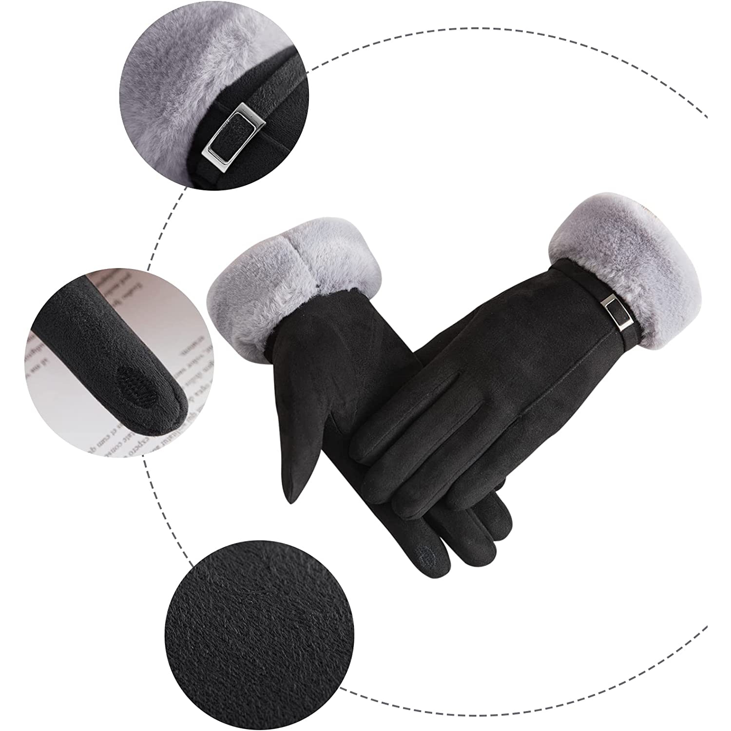 Gants d’hiver pour femmes doublés de molleton chaud gants élastiques épais pour messages texte sur écran tactile gants d’hiver pour temps froid