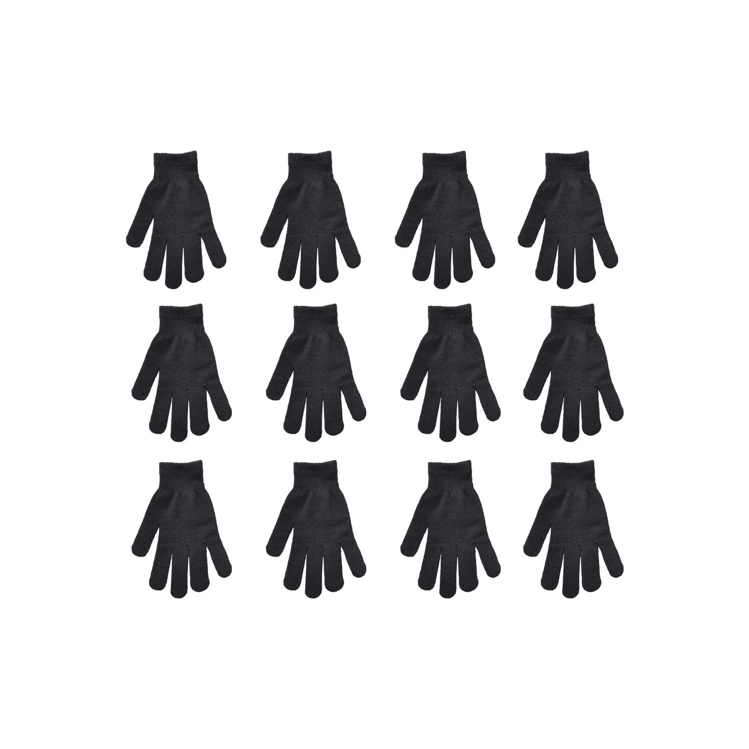 12 Pairs Black Winter Warm Knit Magic Gloves for Unisex Adults-One Size Fits All