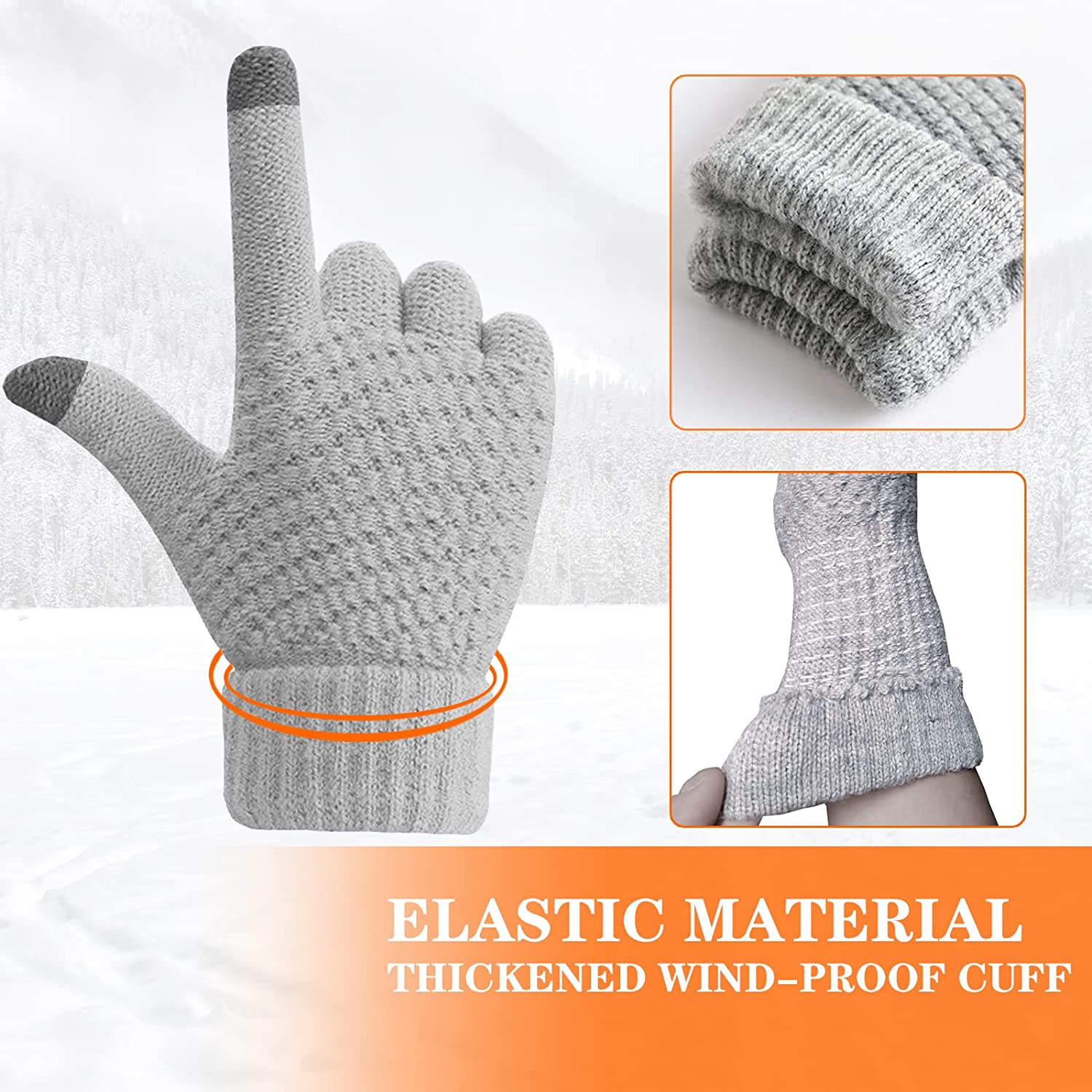 2 paires de gants d'hiver pour écran tactile pour femmes en tricot doublés de molleton chaud gants d'hiver à revers élastique pour messages texte en