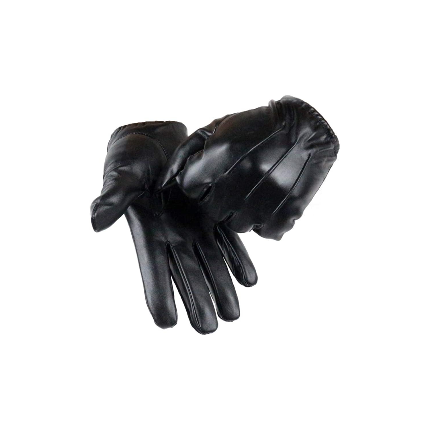 Gants pour écran tactile en cuir pour hommes Winter Driving Warm pour poignet, noir, grand