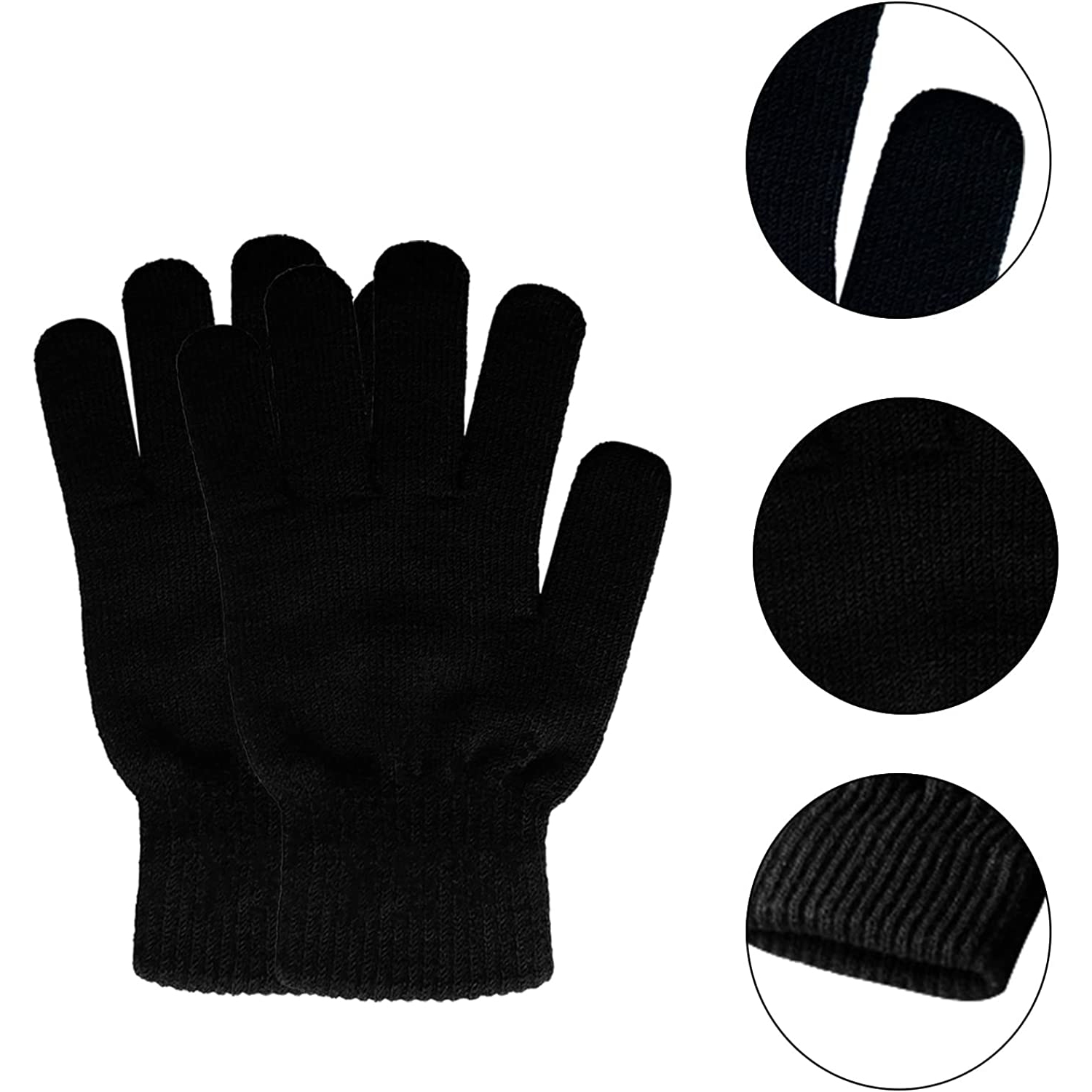 6 Pairs Winter Magic Gloves,Black Knit Gloves Warm Stretchy Gloves,Suitable For Cold Weather Cospaly Costume
