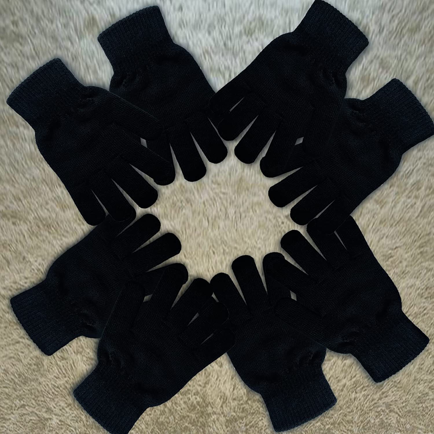 6 Pairs Winter Magic Gloves,Black Knit Gloves Warm Stretchy Gloves,Suitable For Cold Weather Cospaly Costume