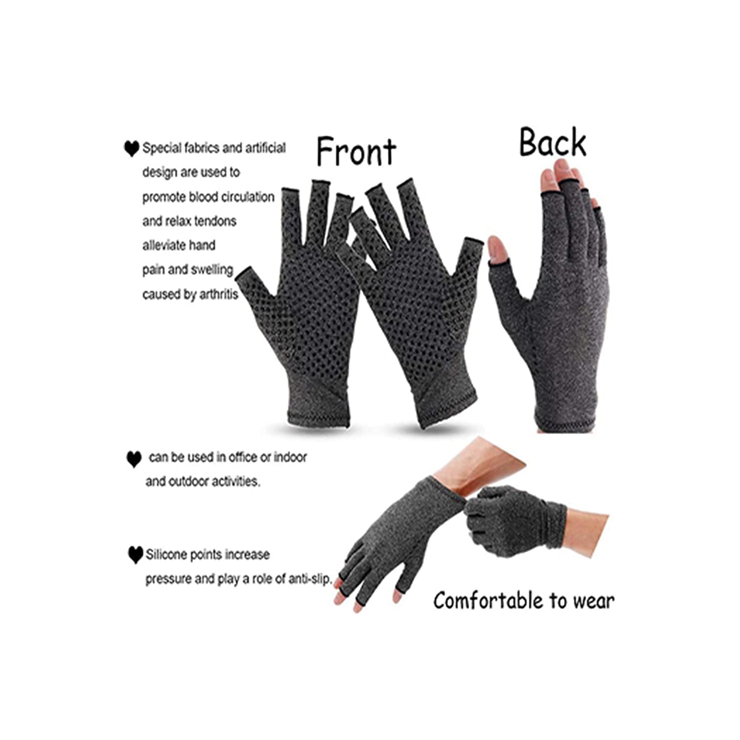 2 Pairs Anti Arthritis Compression Gloves Half Finger Gloves Training Pressure Gloves Pain Wrist Brace