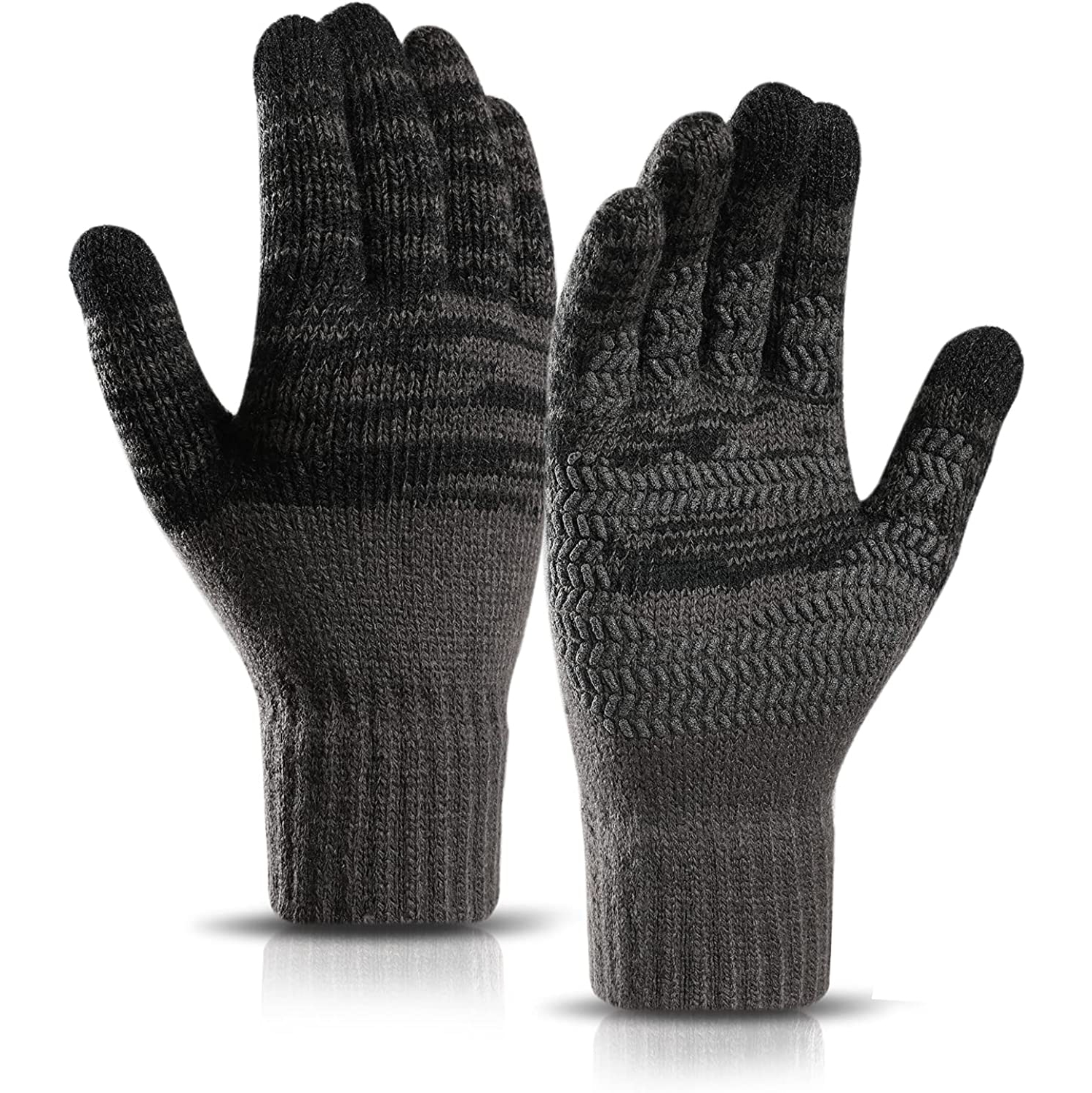Gants d'écran Winter Touch pour hommes en tricot thermique antidérapant avec poignets élastiques en particules de silicone pour hommes