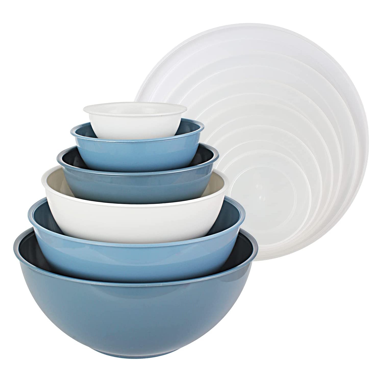 Cook with Color Mixing Bowls with TPR Lids - 12 Piece Plastic Nesting Bowls Set Includes 6 Prep Bowls and 6 Lids