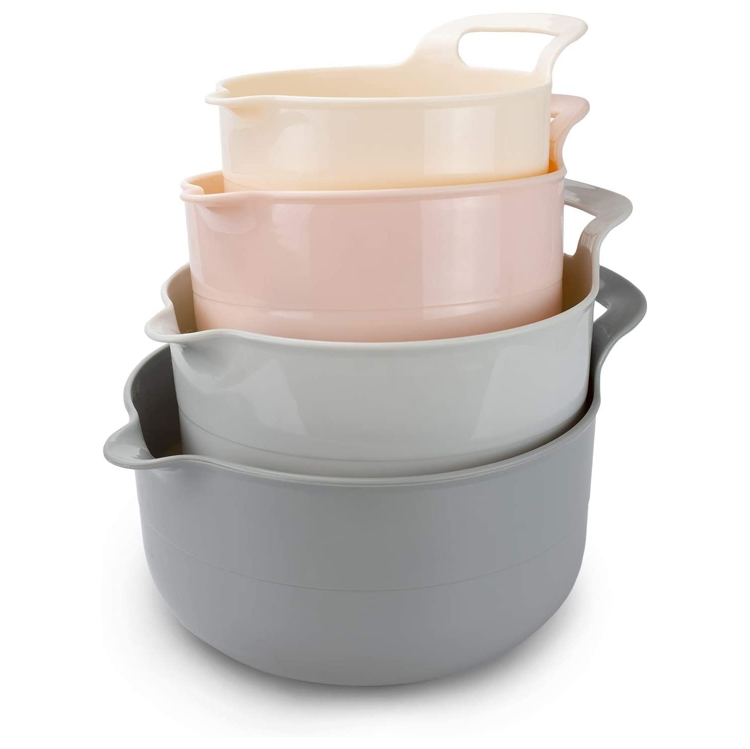 Mixing Bowls - 4 Piece Nesting Plastic Mixing Bowl Set with Pour Spouts and Handles