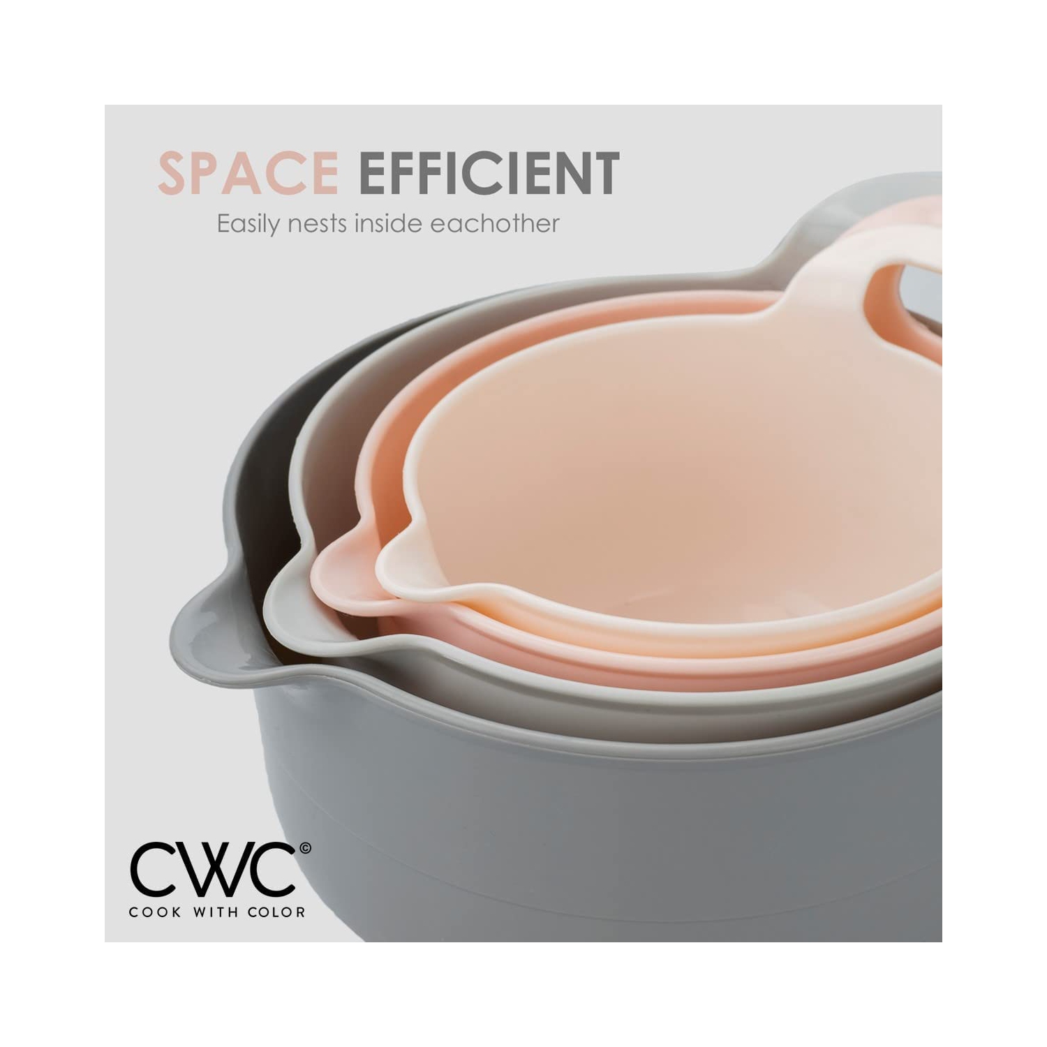 Mixing Bowls - 4 Piece Nesting Plastic Mixing Bowl Set with Pour Spouts and Handles