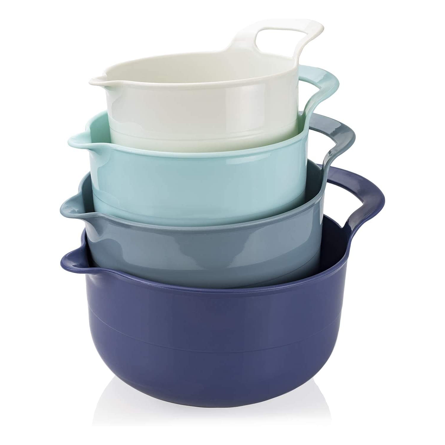 Mixing Bowls - 4 Piece Nesting Plastic Mixing Bowl Set with Pour Spouts and Handles