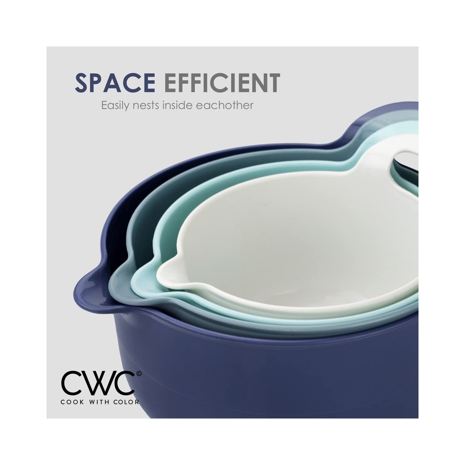 Mixing Bowls - 4 Piece Nesting Plastic Mixing Bowl Set with Pour Spouts and Handles