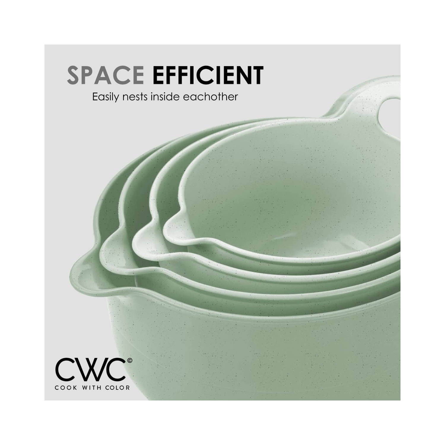 Ensemble de 4 bols à mélanger emboîtables en plastique avec poignées et becs verseurs