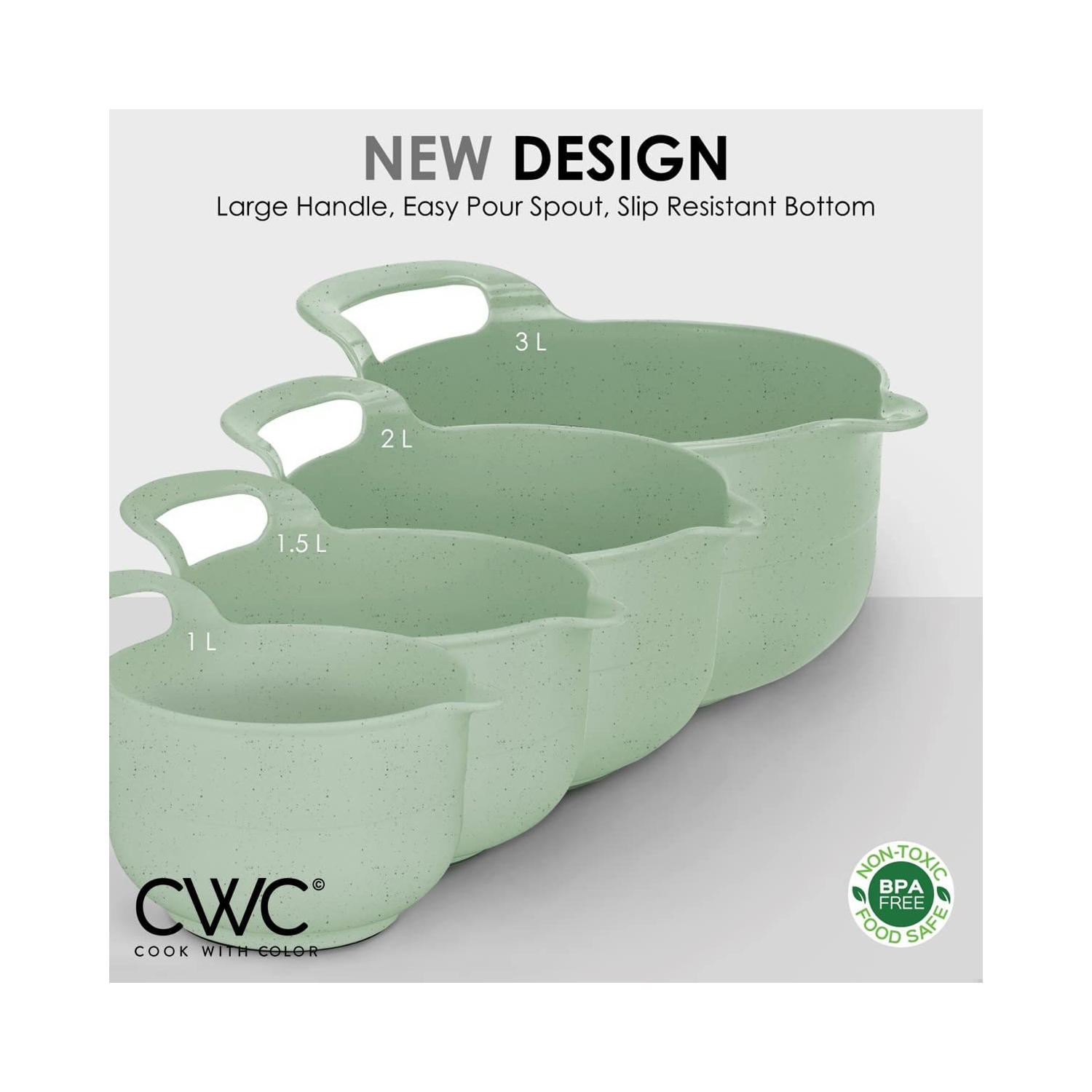 Ensemble de 4 bols à mélanger emboîtables en plastique avec poignées et becs verseurs