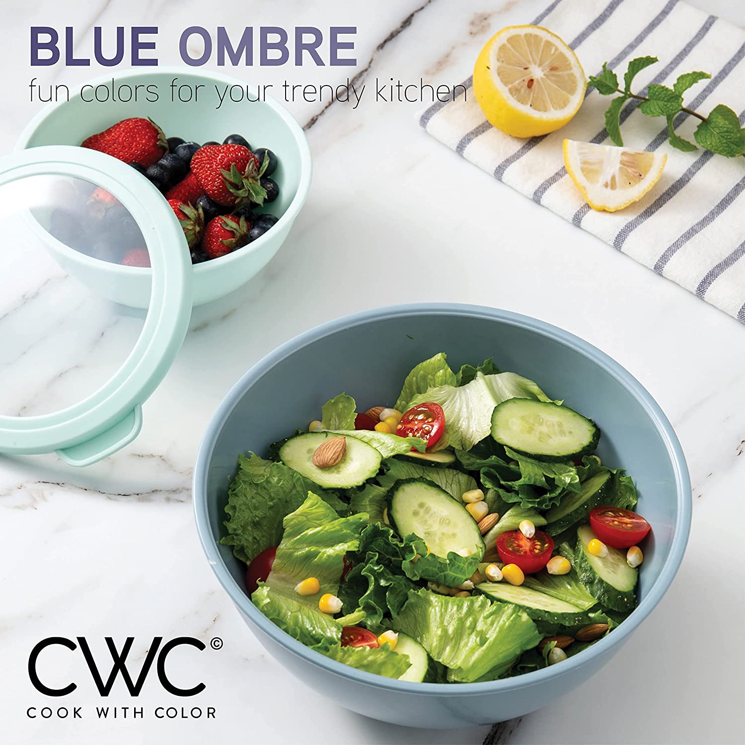 Bols à mélanger avec couvercles TPR - Ensemble de 12 bols empilables en plastique comprenant 6 bols et 6 couvercles