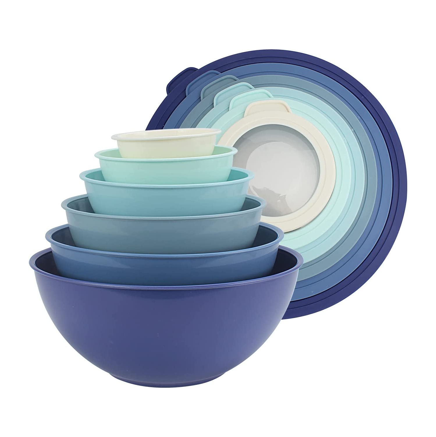 Mixing Bowls with TPR Lids - 12 Piece Plastic Nesting Bowls Set Includes 6 Prep Bowls and 6 Lids,