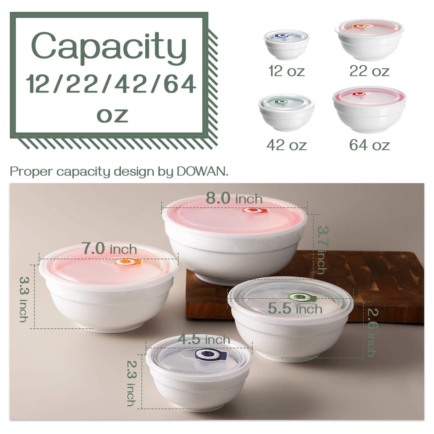 Bols en céramique avec couvercles, bols de service avec couvercles, contenants pour aliments, bols de préparation en porcelaine, polyvalent