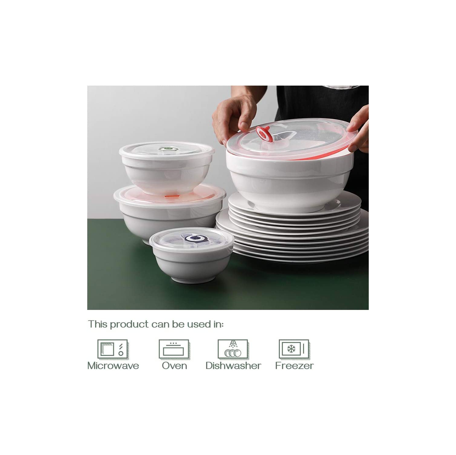 Bols en céramique avec couvercles, bols de service avec couvercles, contenants pour aliments, bols de préparation en porcelaine, polyvalent