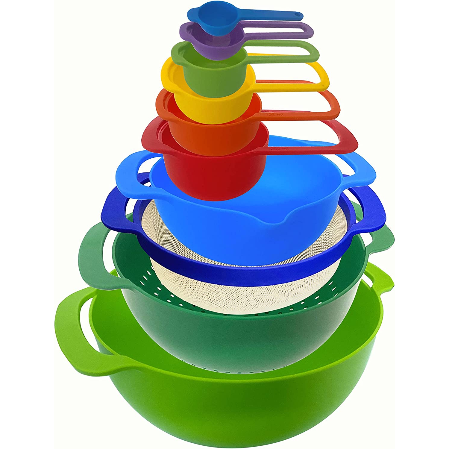 10 Piece Mixing Bowl Set ，Plastic Mixing Bowls with Lids and Attachments，Nesting Mixing Bowls with Handles Stackable