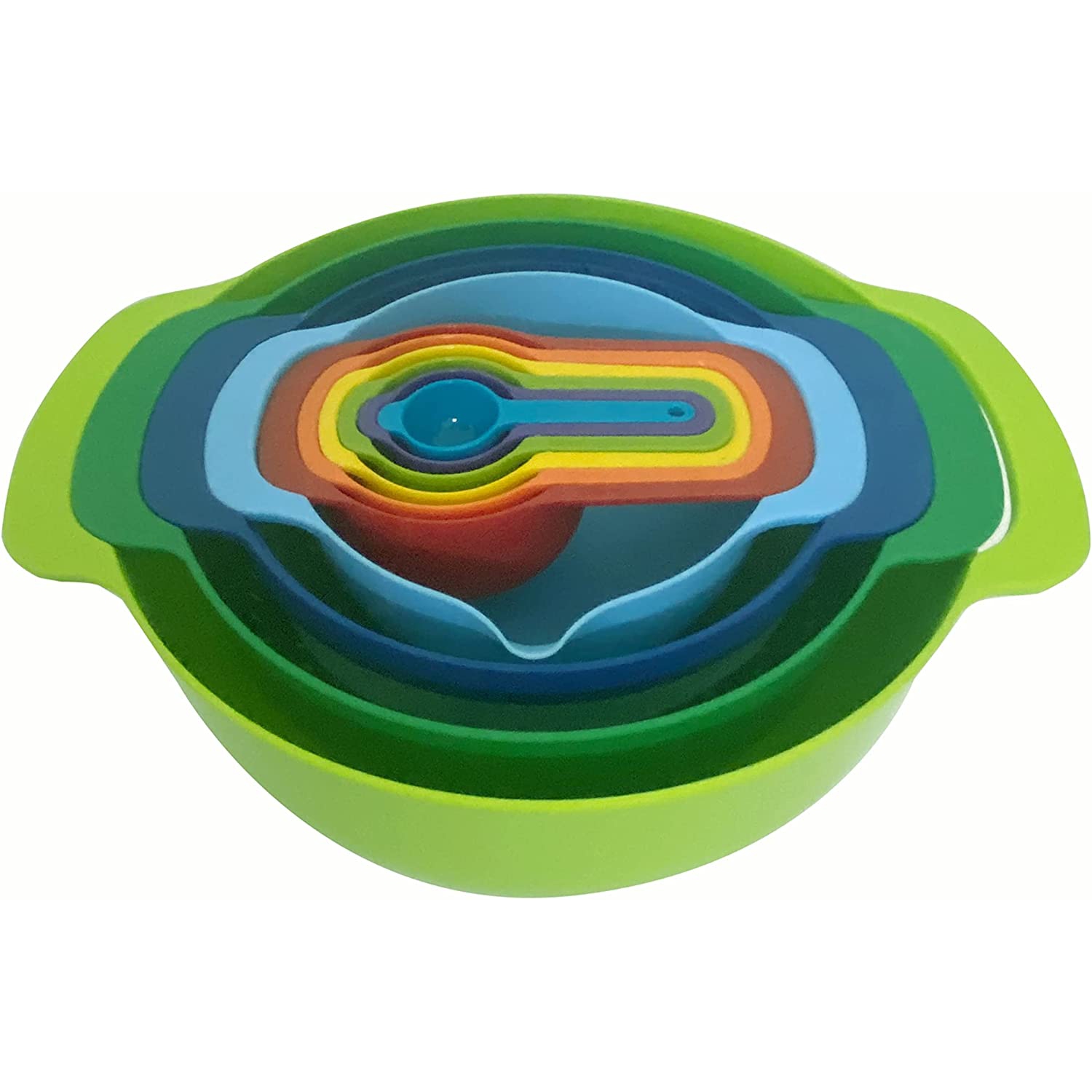 10 Piece Mixing Bowl Set ,Plastic Mixing Bowls with Lids and Attachments,Nesting Mixing Bowls with Handles Stackable