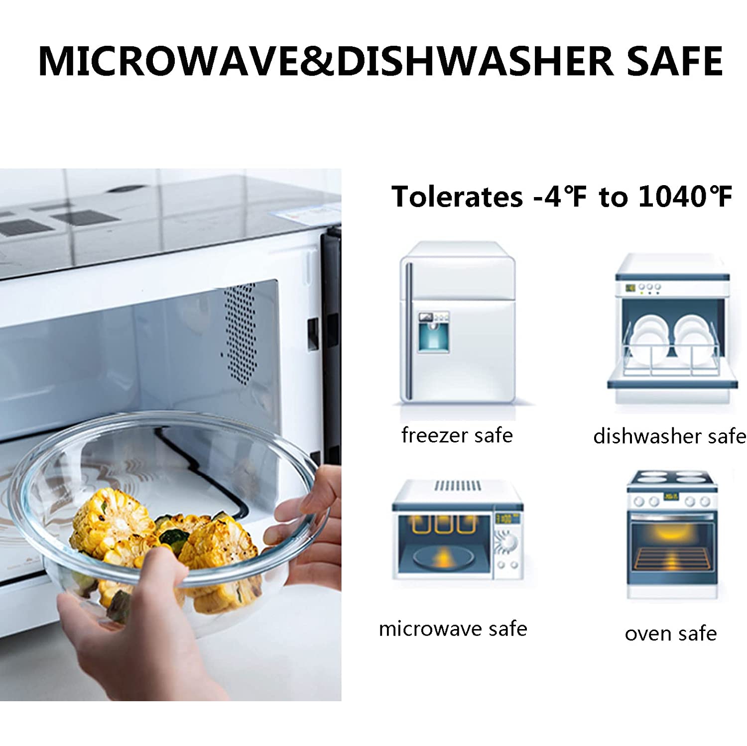 Ensemble de 4 bols à mélanger en verre avec couvercles hermétiques pour la cuisson en cuisine, la préparation, le service, la cuisson de 0,6 pte, 1,1