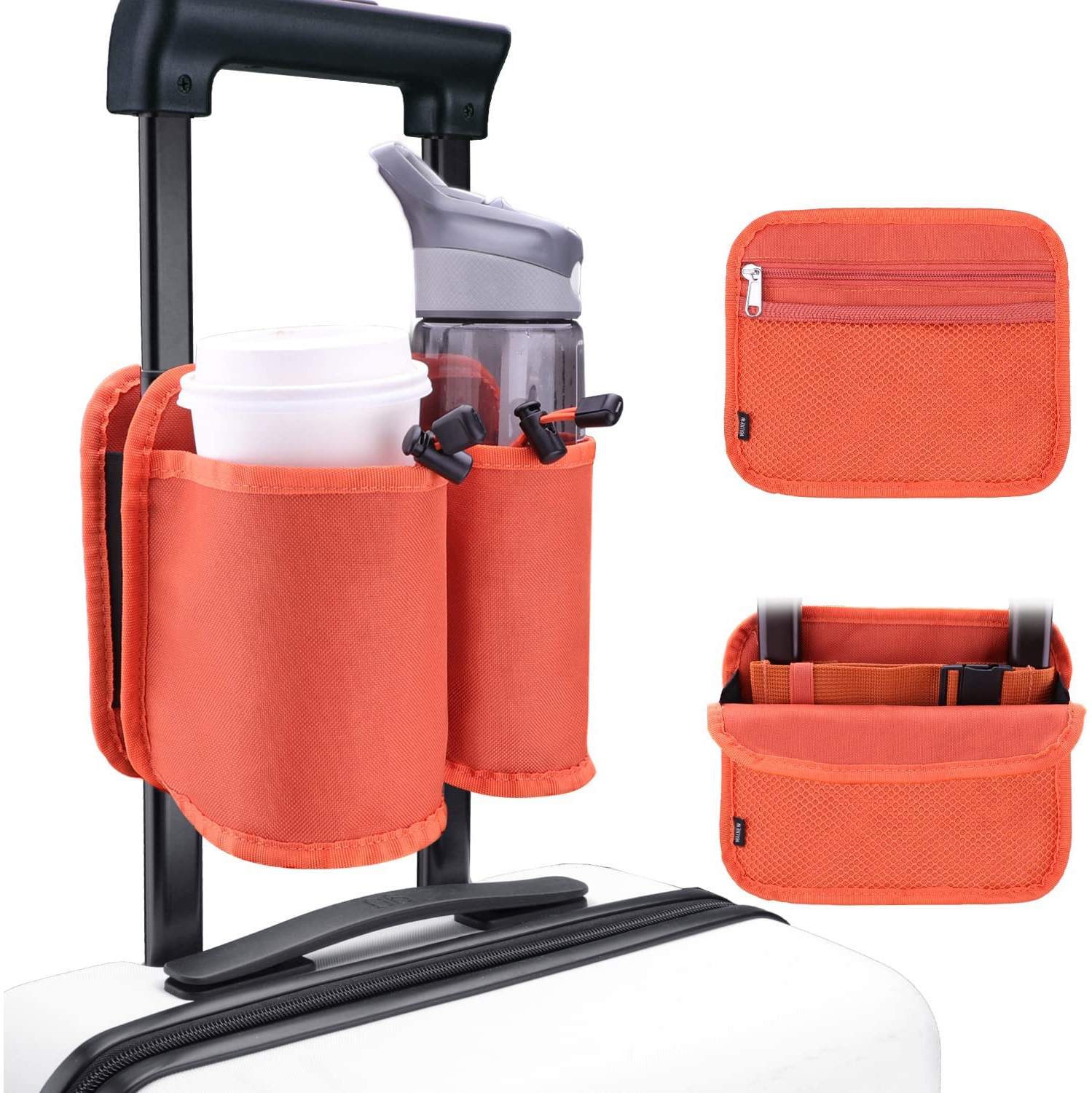 Luggage Travel Cup Holders Fits Roll on Suitcase Handles Attachment Drinks Carrier for Drink Beverages Coffee