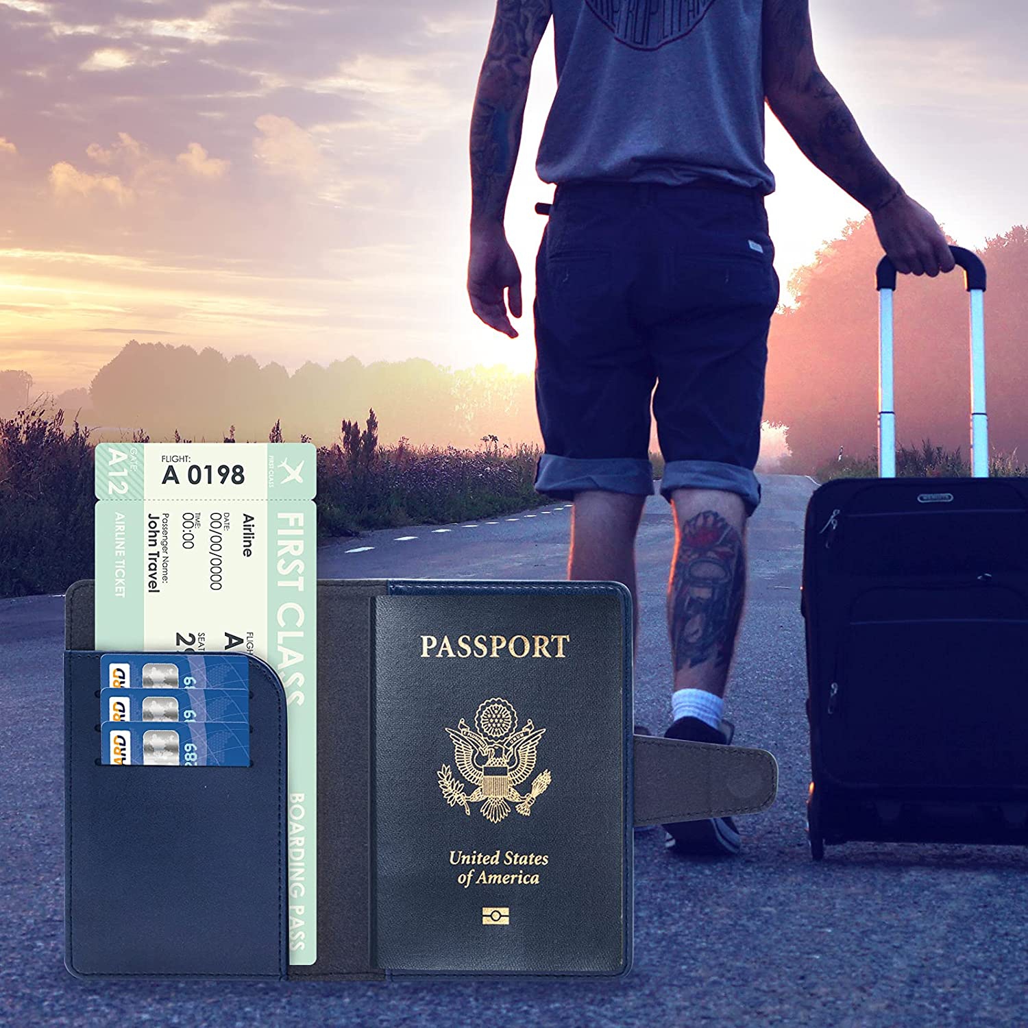 Passport Holder Cover Case Minimalist RFID Blocking Travel Passport Wallet Document Organizer-Blue