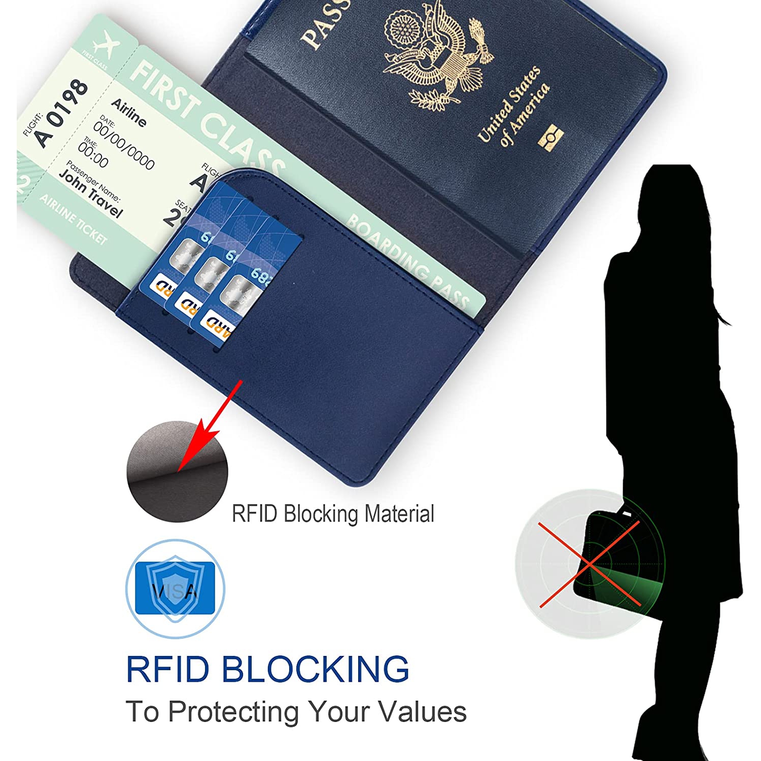 Passport Holder Cover Case Minimalist RFID Blocking Travel Passport Wallet Document Organizer-Blue