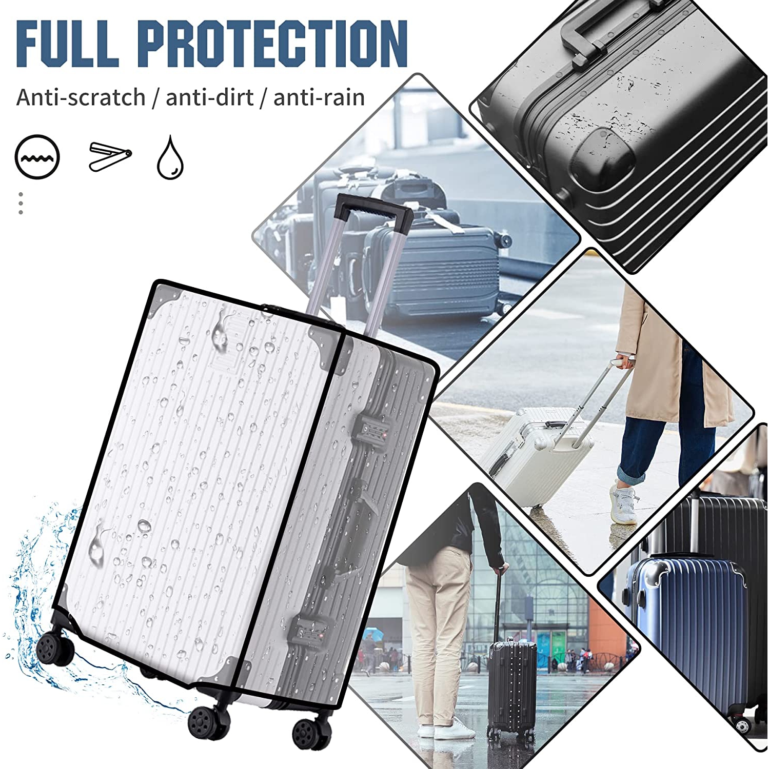 Le protecteur de valise est une valise de voyage en PVC à l’épreuve de la poussière dotée d’un manchon pour poignée de valise envoyé au hasard