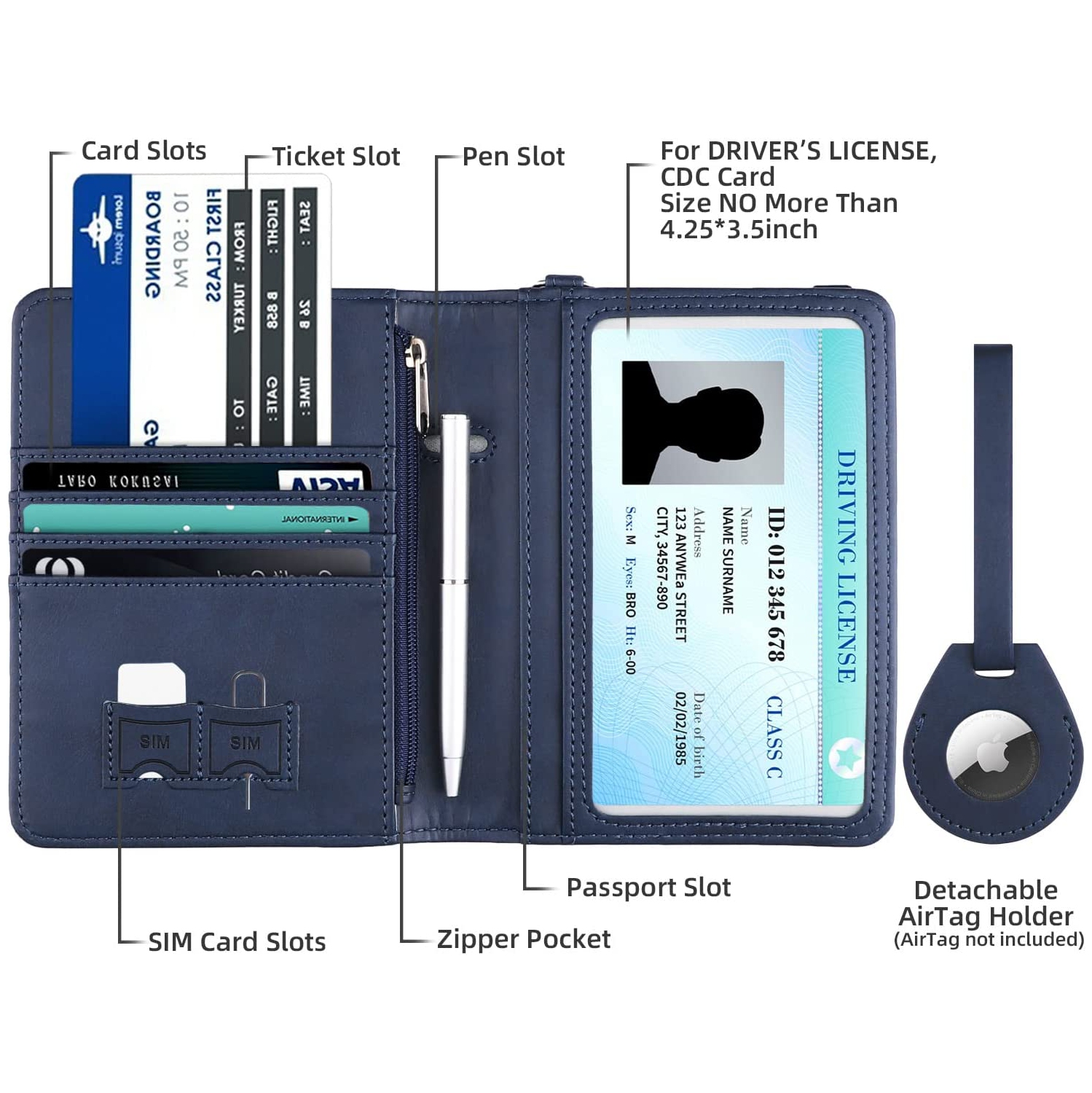 AirTag Passport Holder and Vaccine Card Holder Combo, RFID Blocking Travel Passport Wallet with Vaccine Card