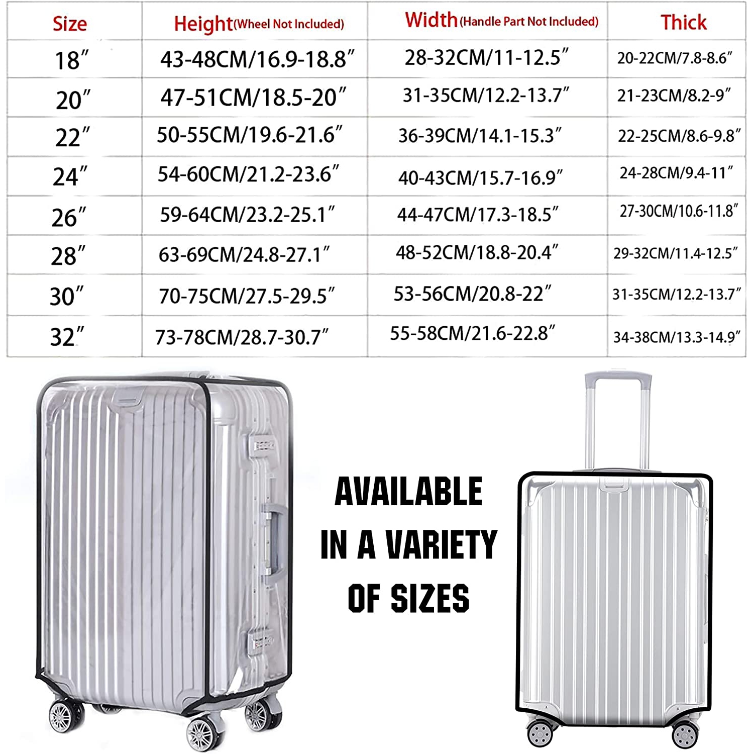 FF1 Luggage Protector Suitcase Cover PVC Bag Dust Proof Travel Suitcase Fits Most 20"