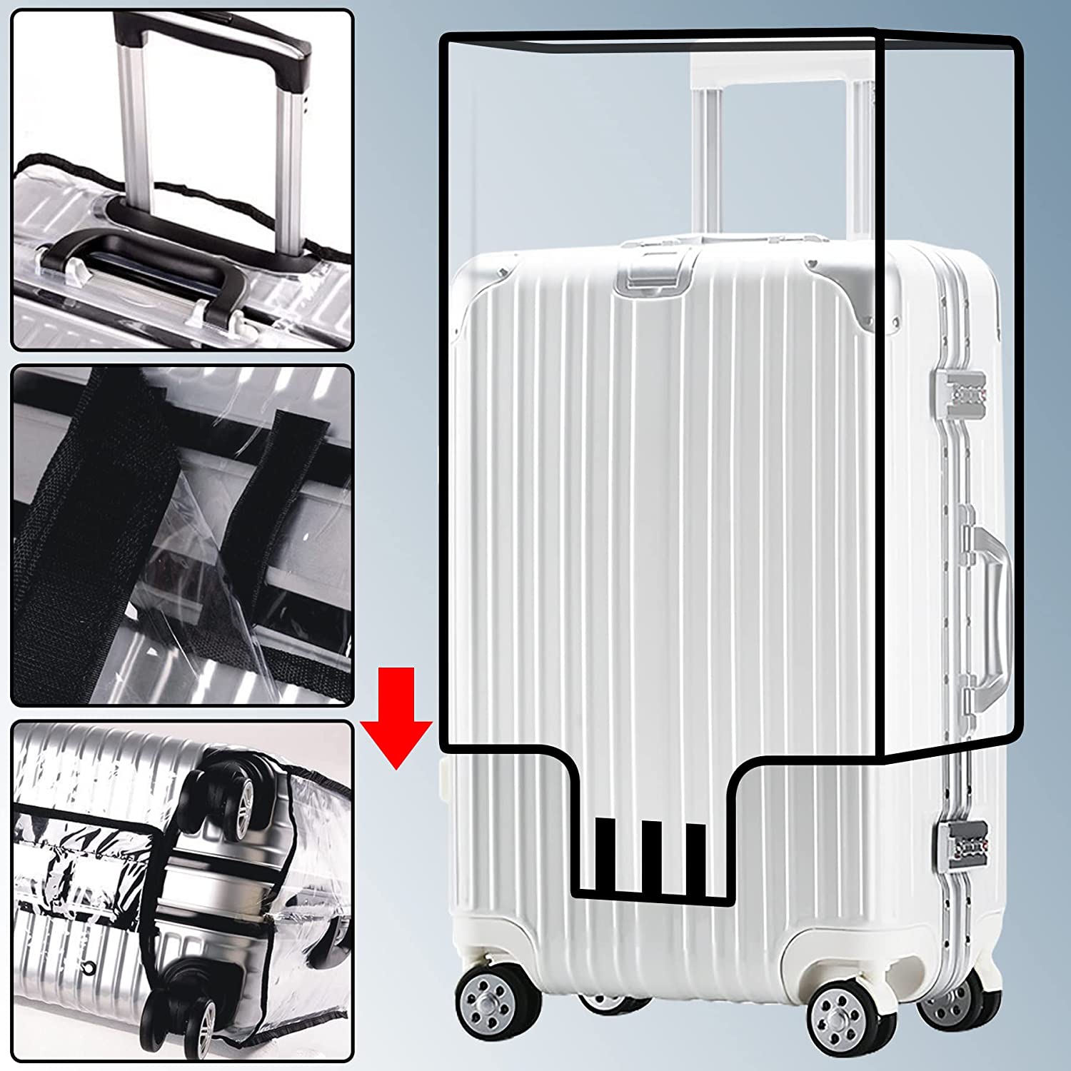 FF1 Luggage Protector Suitcase Cover PVC Bag Dust Proof Travel Suitcase Fits Most 20"