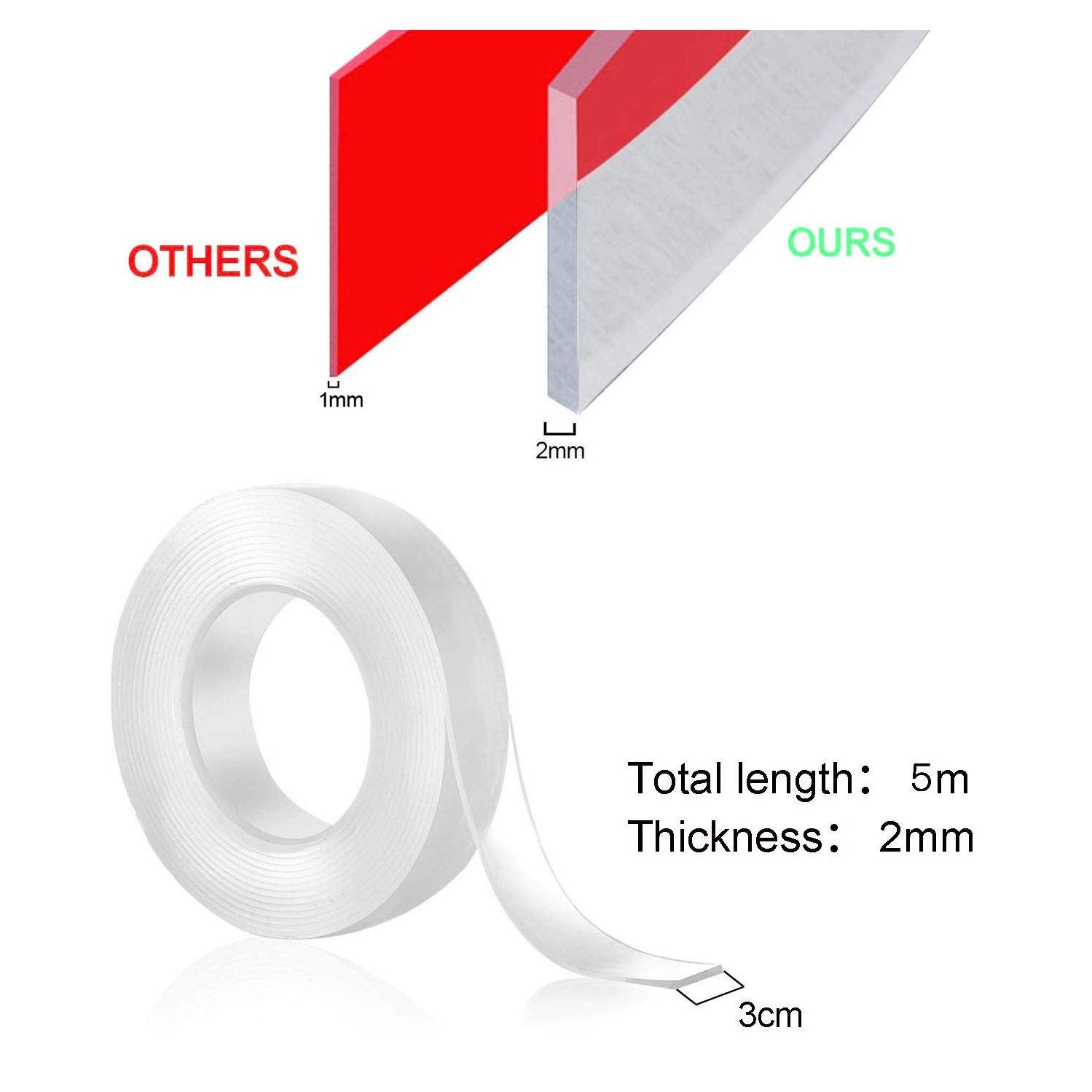 Nano Tape Double Sided Tape, Traceless Washable Reusable Removable Sticky Anti Slip Transparent Adhesive for Paste