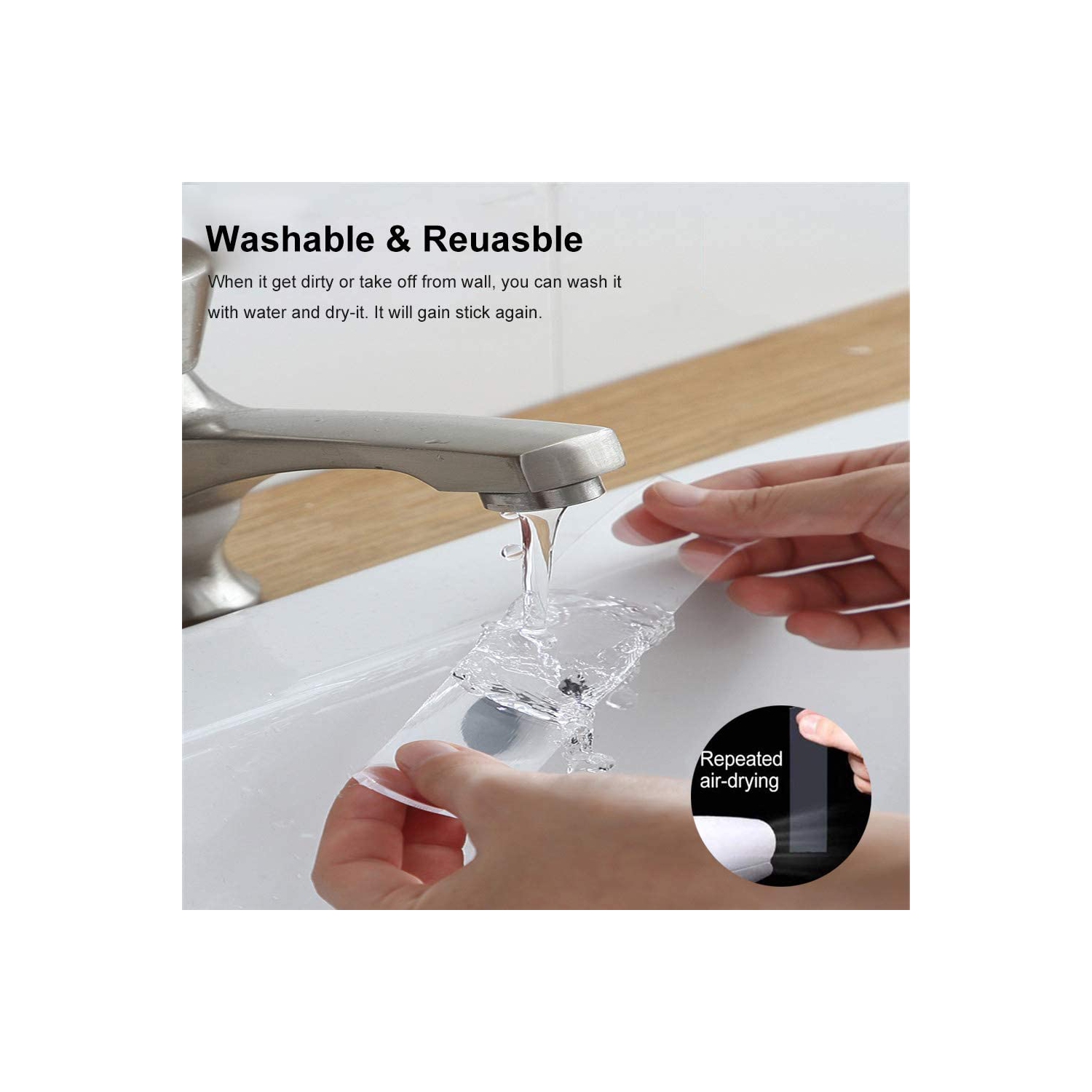 16.4FT/5M Double Sided Tape Heavy Duty, Nano Removable Washable Gel Grip Tape, Clear Sticky Adhesive