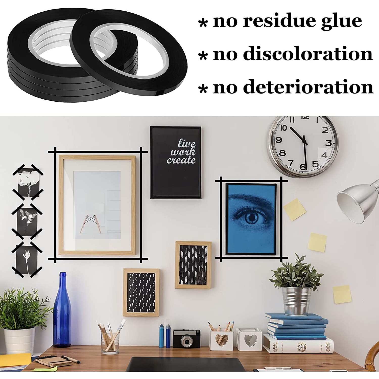 5 pièces de ruban adhésif noir pour tableau blanc autocollant pour tableau blanc Ruban adhésif pour bande graphique pour l’école de bureau 3 mm