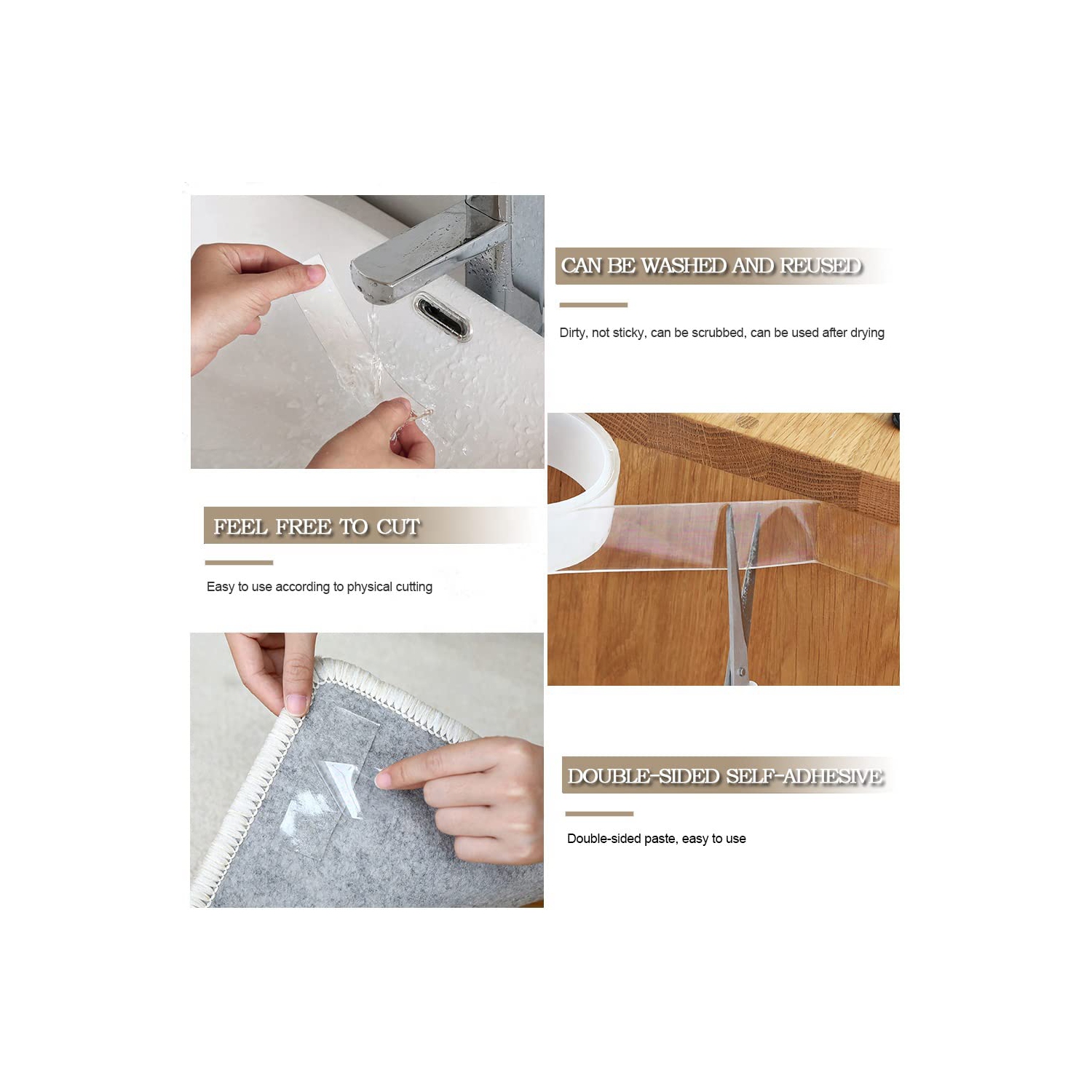 5m/16.4ft Nano Double Sided Tape Heavy Duty,Transparent Reusable Nano Adhesive Tape Washable and Reusable Traceless