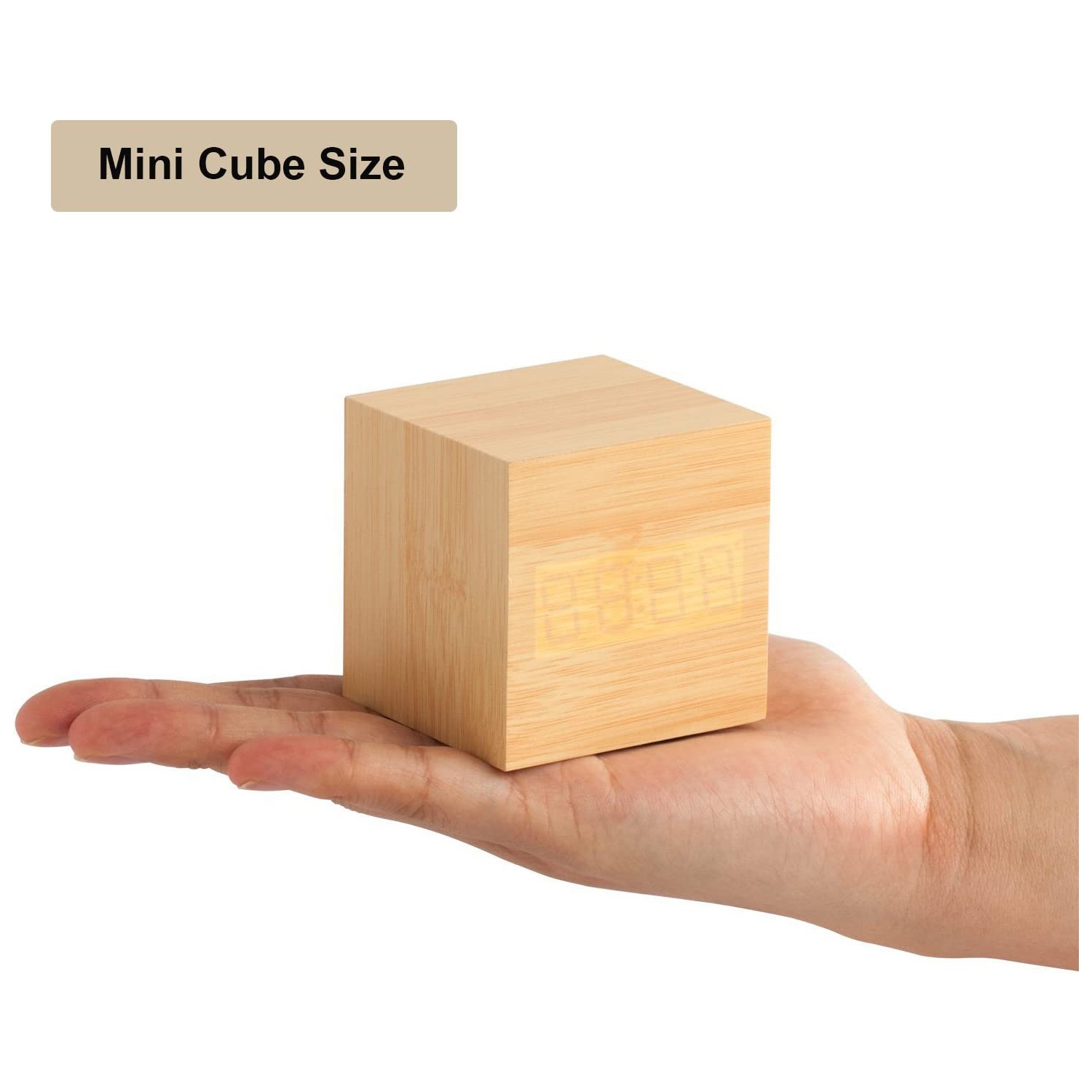 Wooden Digital Cube Alarm Clock Touch Sound Activated Desk Clock Portable Travel Clock with LCD Display