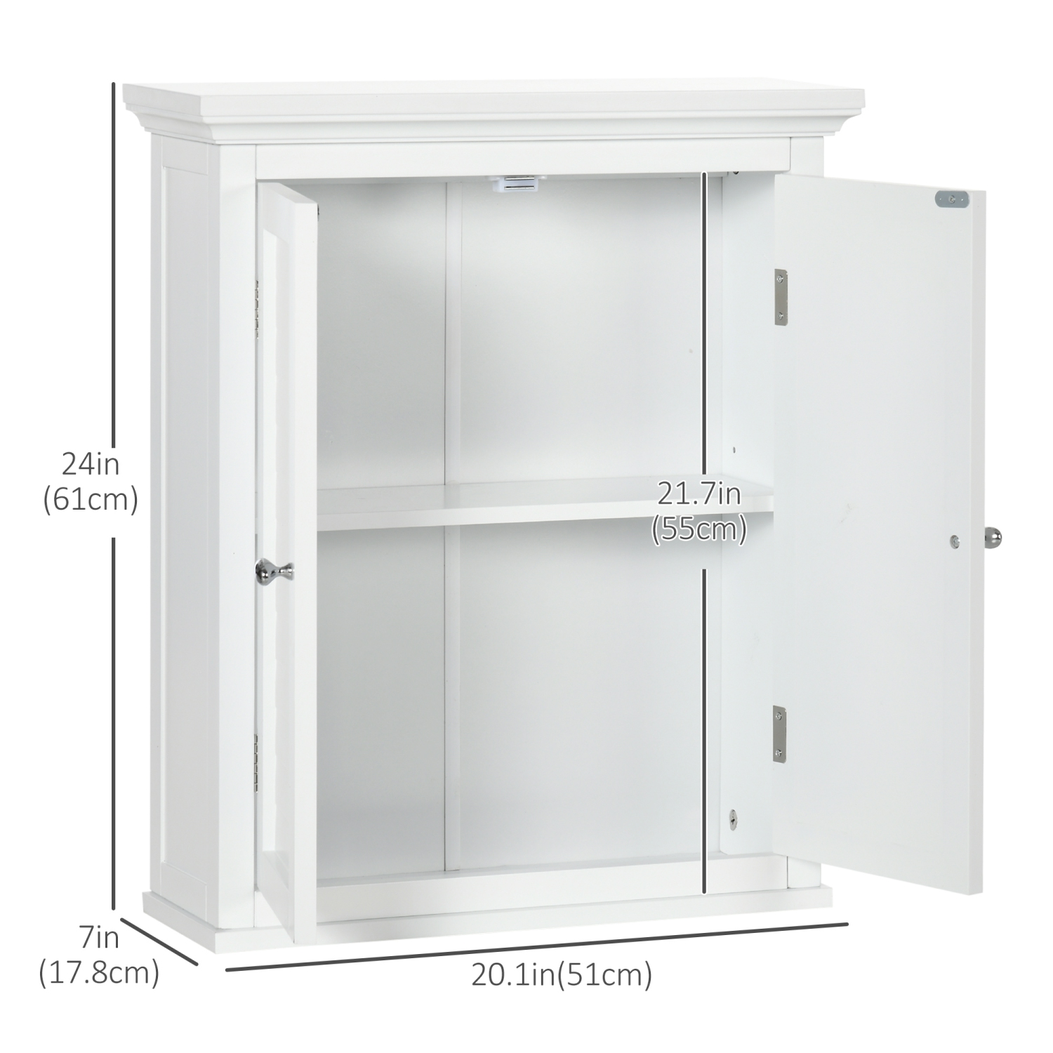 Armoire murale de salle de bain kleankin, armoire à pharmacie, armoire de rangement pour toilettes avec tablette réglable pour salon et entrée, blanc