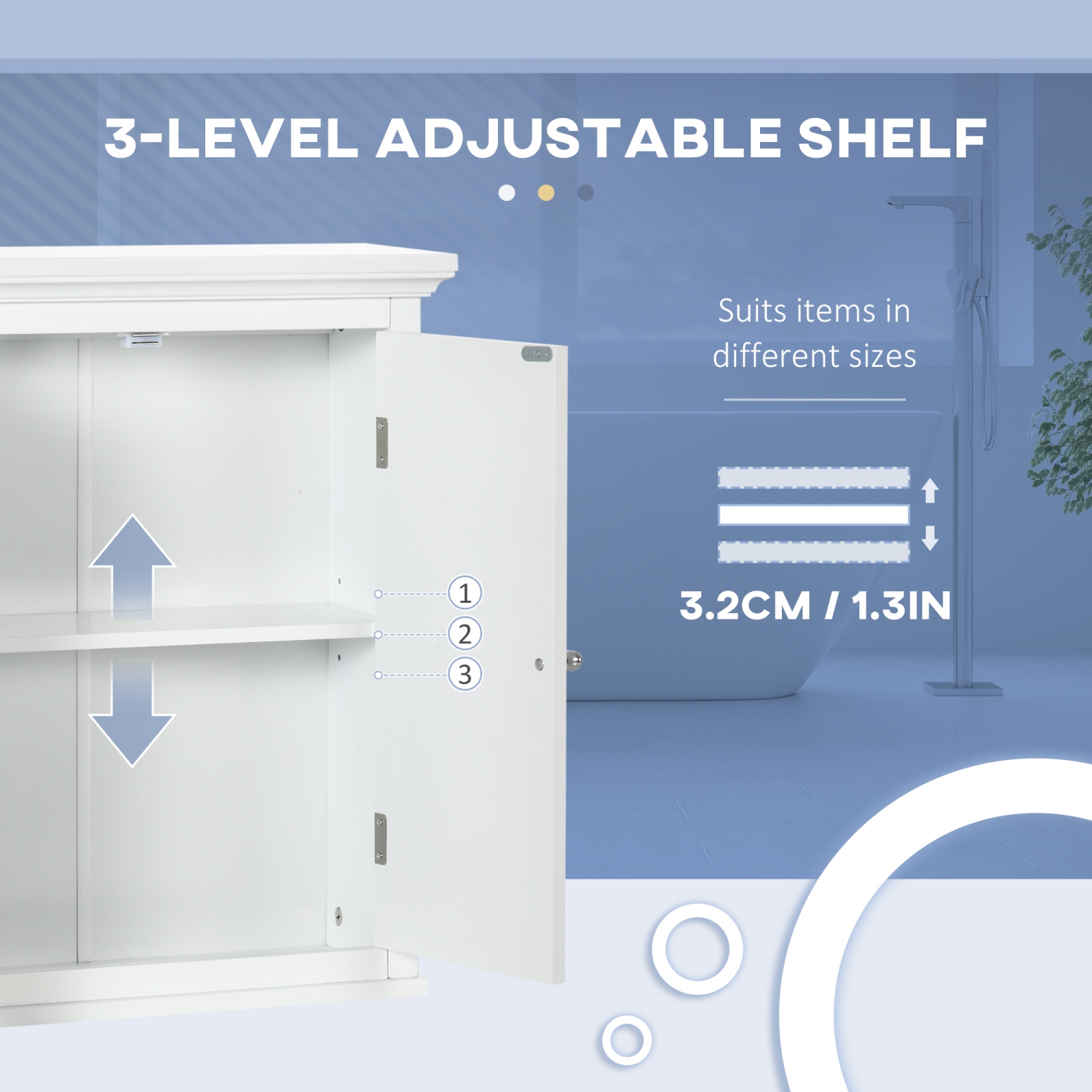 Armoire murale de salle de bain kleankin, armoire à pharmacie, armoire de rangement pour toilettes avec tablette réglable pour salon et entrée, blanc