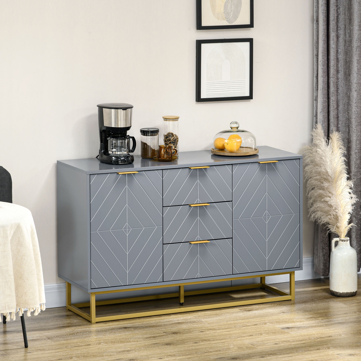 HOMCOM – Buffet de 47&nbsp;po avec rangement, bar à café contemporain avec tablettes ajustables et pattes en métal, armoire de rangement de cuisine à