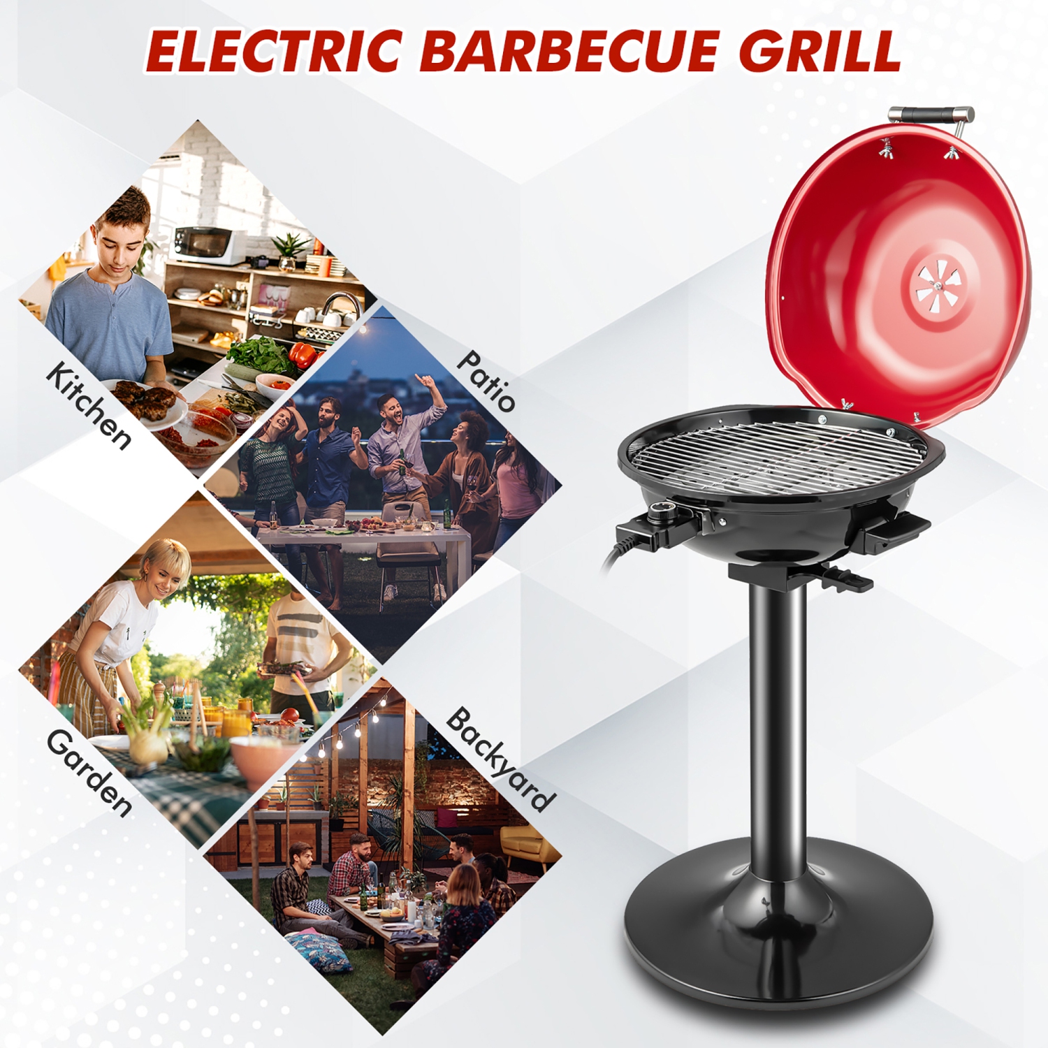 Costway Portable 1600W Electric BBQ Grill with Temperature Control & Grease Collector