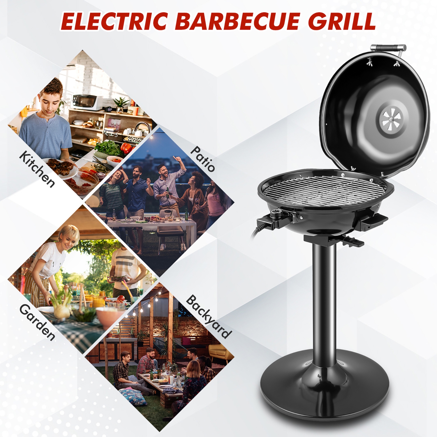Costway Portable 1600W Electric BBQ Grill with Temperature Control & Grease Collector