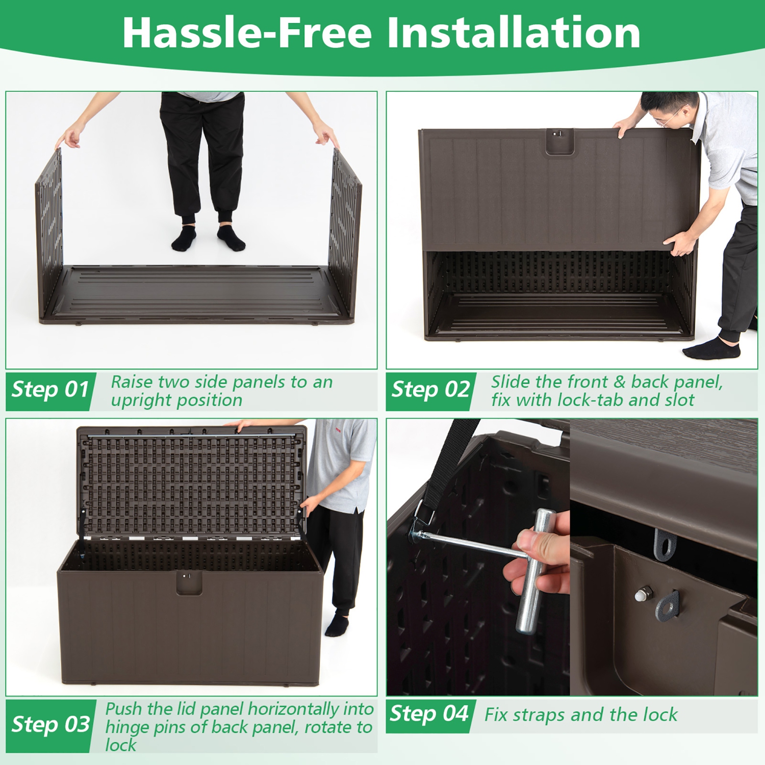 Costway 105 Gallon Outdoor Resin Deck Box All Weather Lockable Storage Container Brown